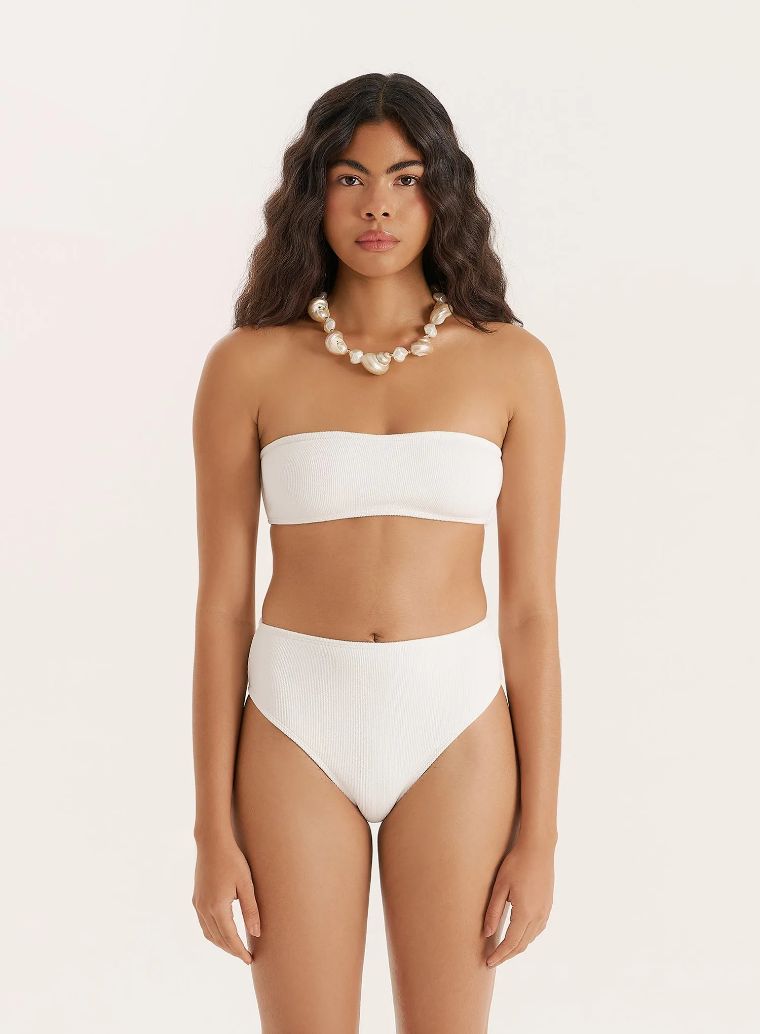 White Crinkle High Waisted Bikini Bottom sold by 4th and Reckless product image thumbnail 4