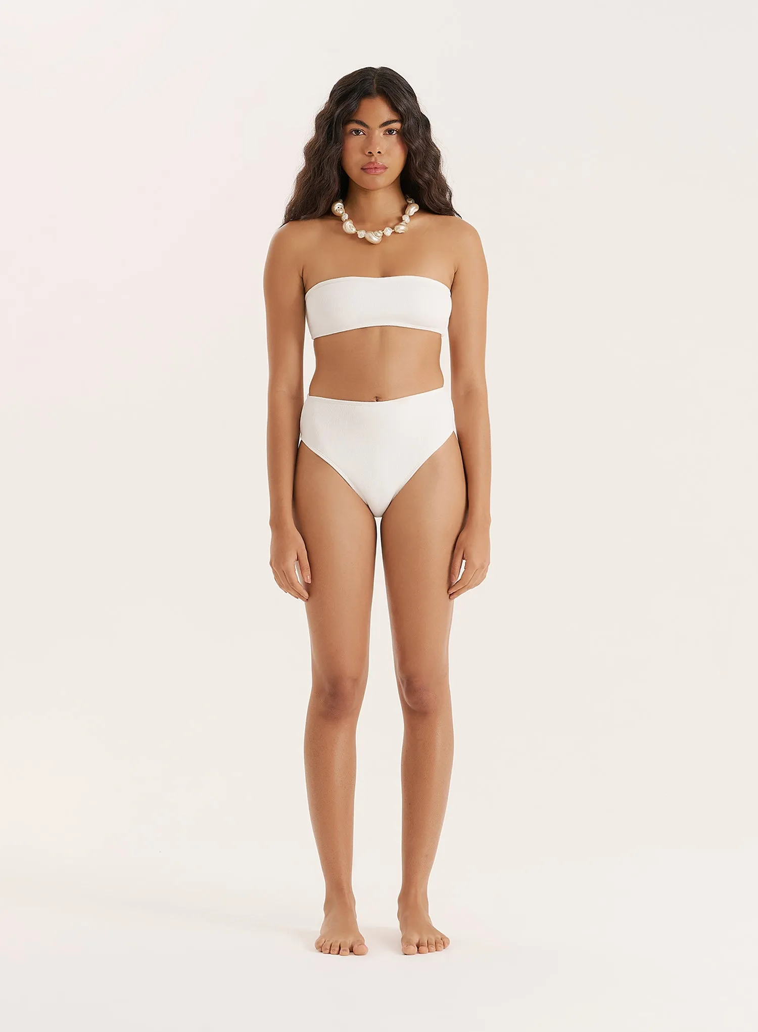 White Crinkle High Waisted Bikini Bottom sold by 4th and Reckless