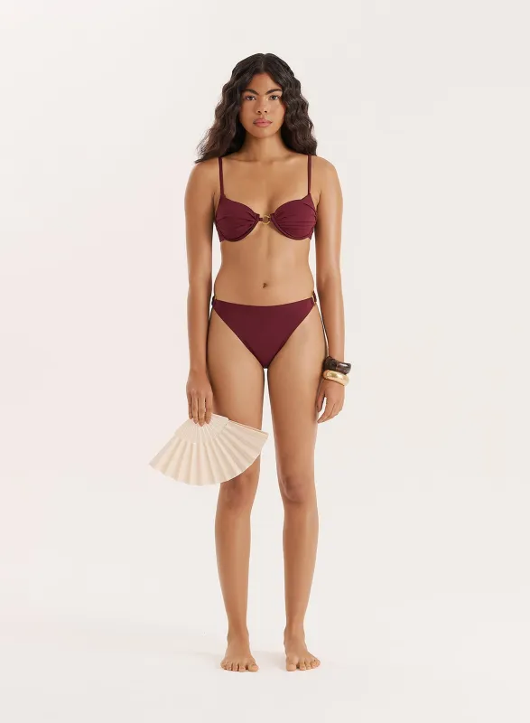Burgundy Gold Buckle High Leg Bikini Bottom sold by 4th and Reckless