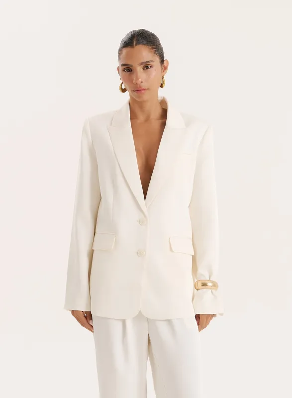 Cream Satin Tailored Blazer sold by 4th and Reckless