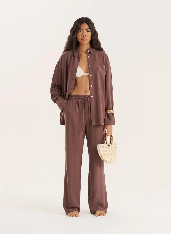 Chocolate Linen Blend Wide Leg Trouser sold by 4th and Reckless