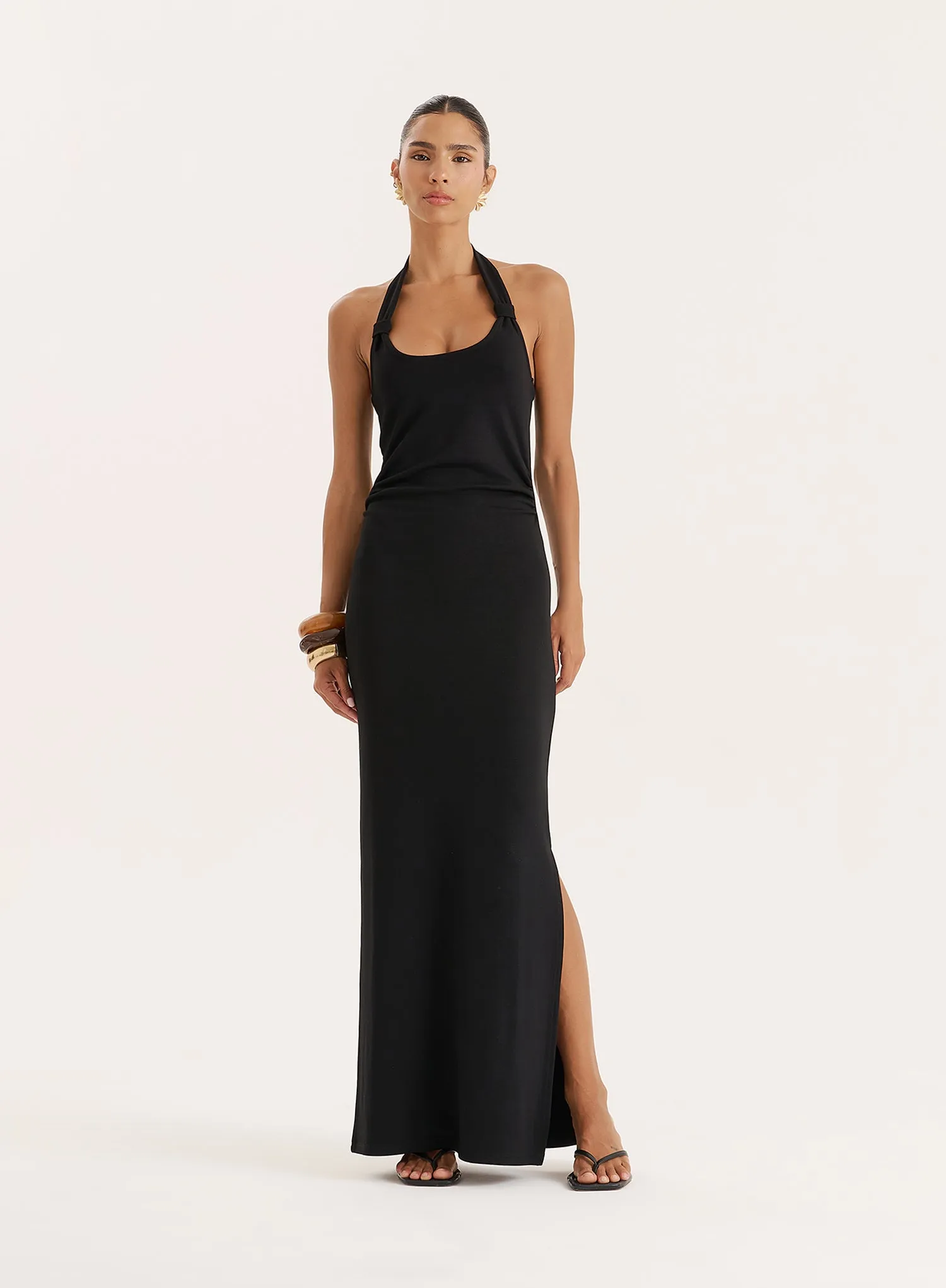 Black Knot Detail Halterneck Jersey Maxi Dress- Evie sold by 4th and Reckless