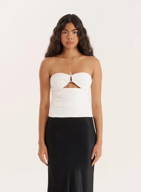 White Cut Out Gold Hardware Bandeau Top- Sally sold by 4th and Reckless