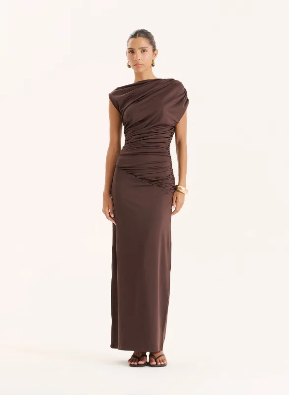 Chocolate Ruched Sleeveless Maxi Dress- Oakley sold by 4th and Reckless
