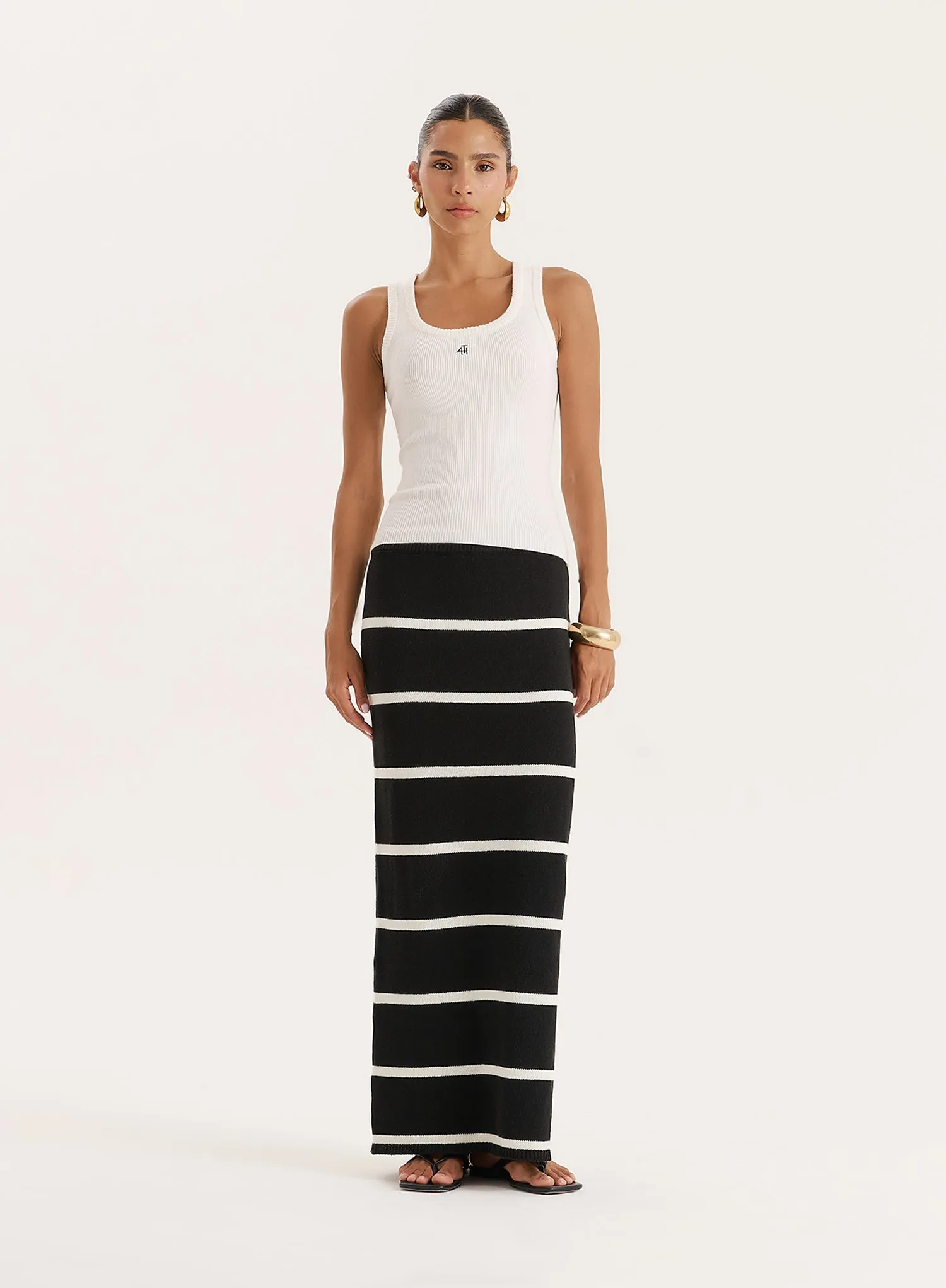 Black And White Stripe Knitted Maxi Skirt sold by 4th and Reckless product image thumbnail 4
