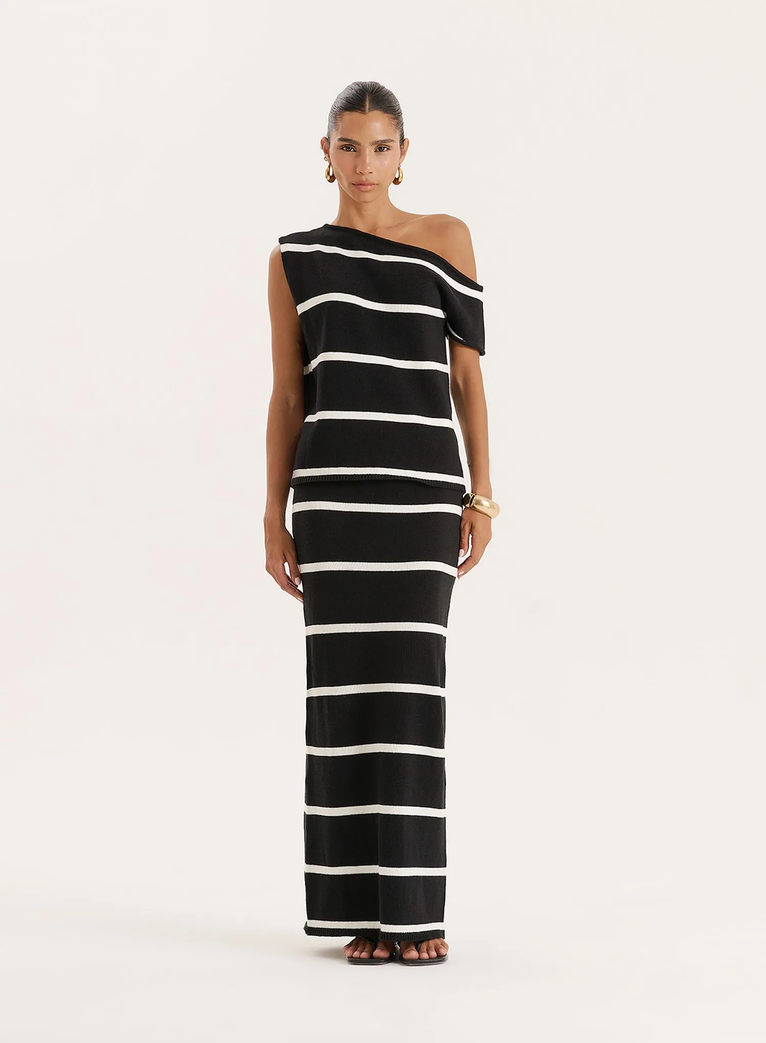 Black And White Stripe Knitted Maxi Skirt sold by 4th and Reckless