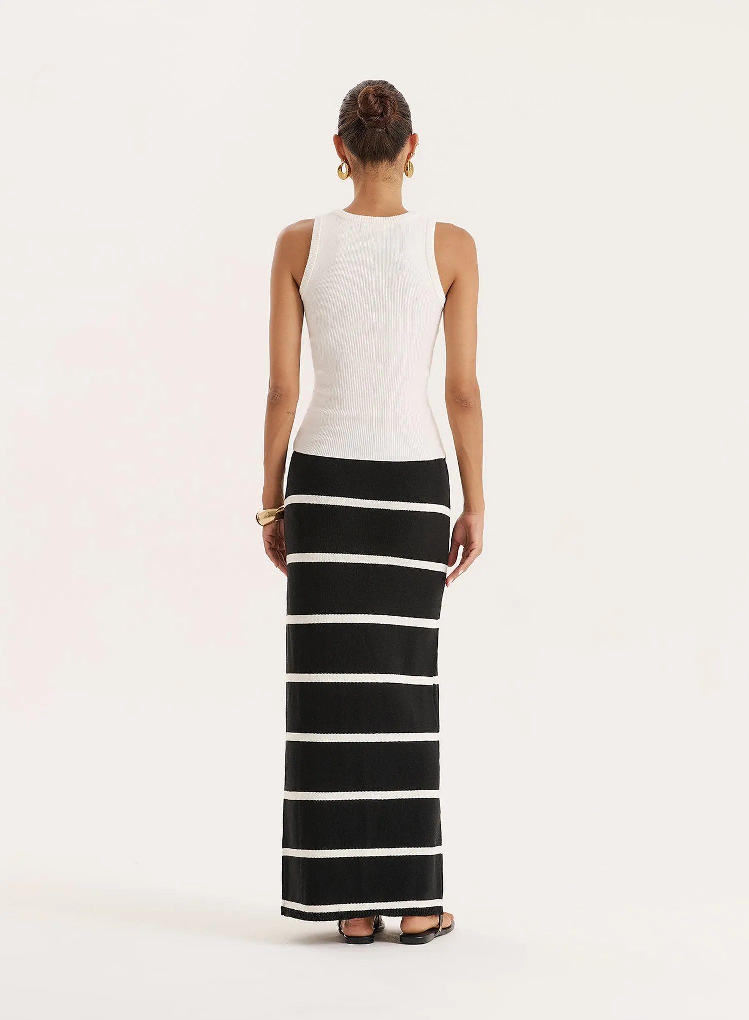 Black And White Stripe Knitted Maxi Skirt sold by 4th and Reckless product image thumbnail 5