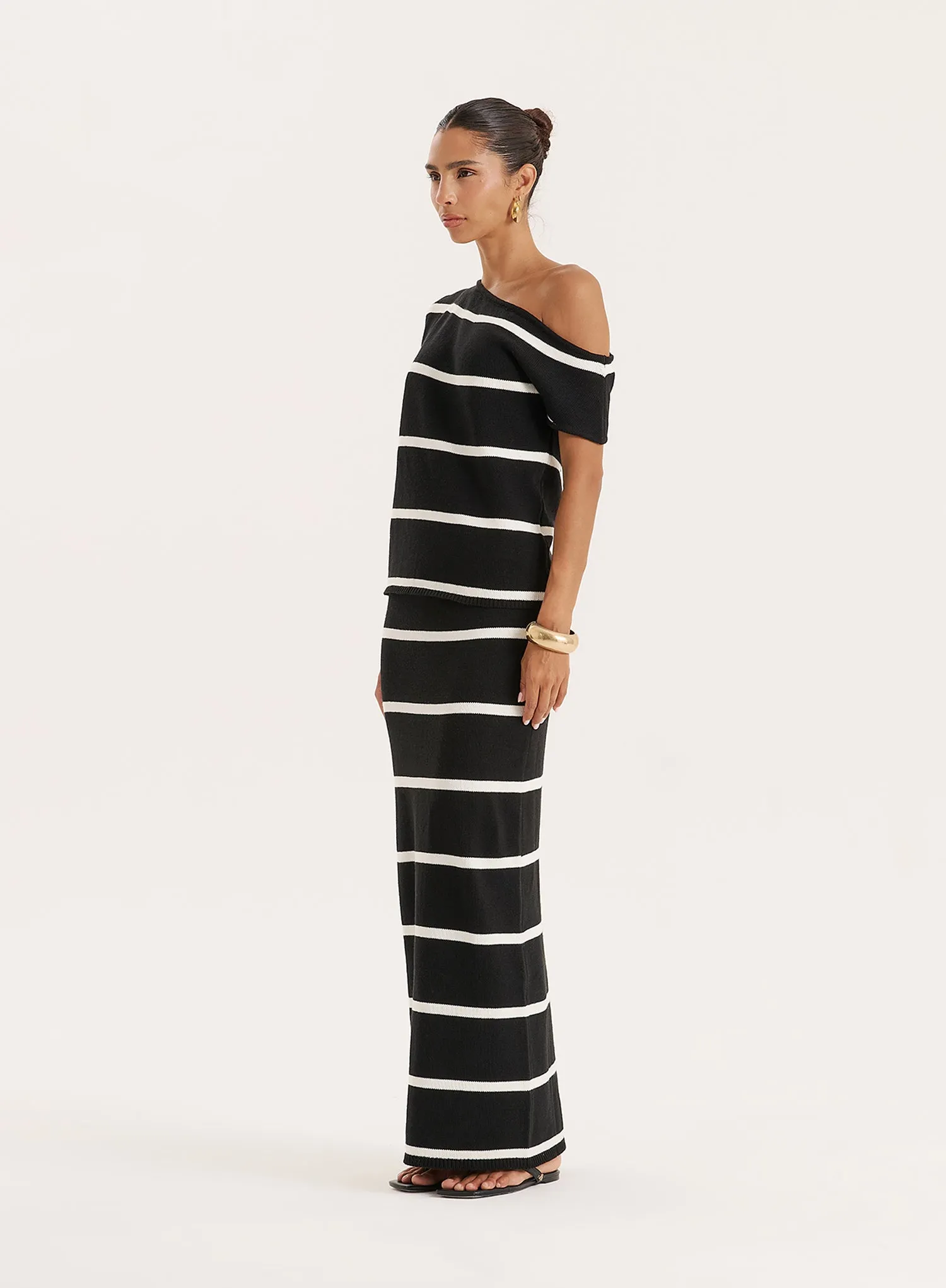Black And White Stripe Knitted Maxi Skirt sold by 4th and Reckless product image thumbnail 2