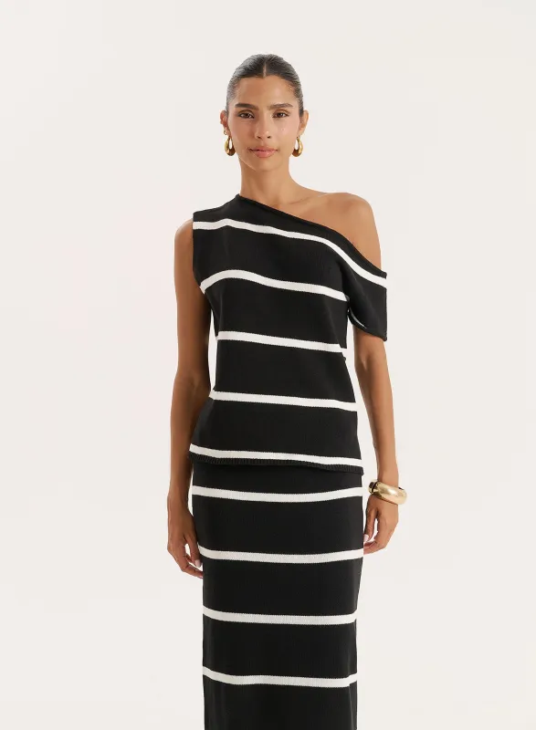 Black And White Stripe Knitted Off The Shoulder Top- Aisa sold by 4th and Reckless