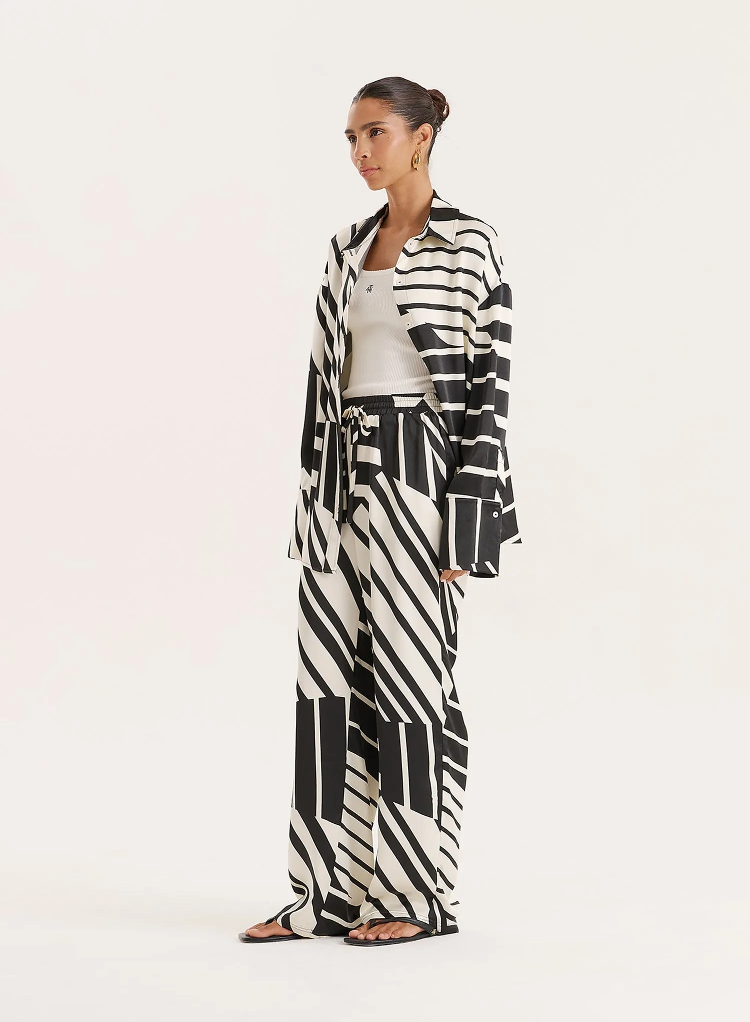 Black And White Abstract Print Satin Trouser sold by 4th and Reckless product image thumbnail 2