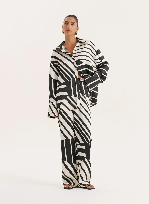 Black And White Abstract Print Satin Trouser sold by 4th and Reckless