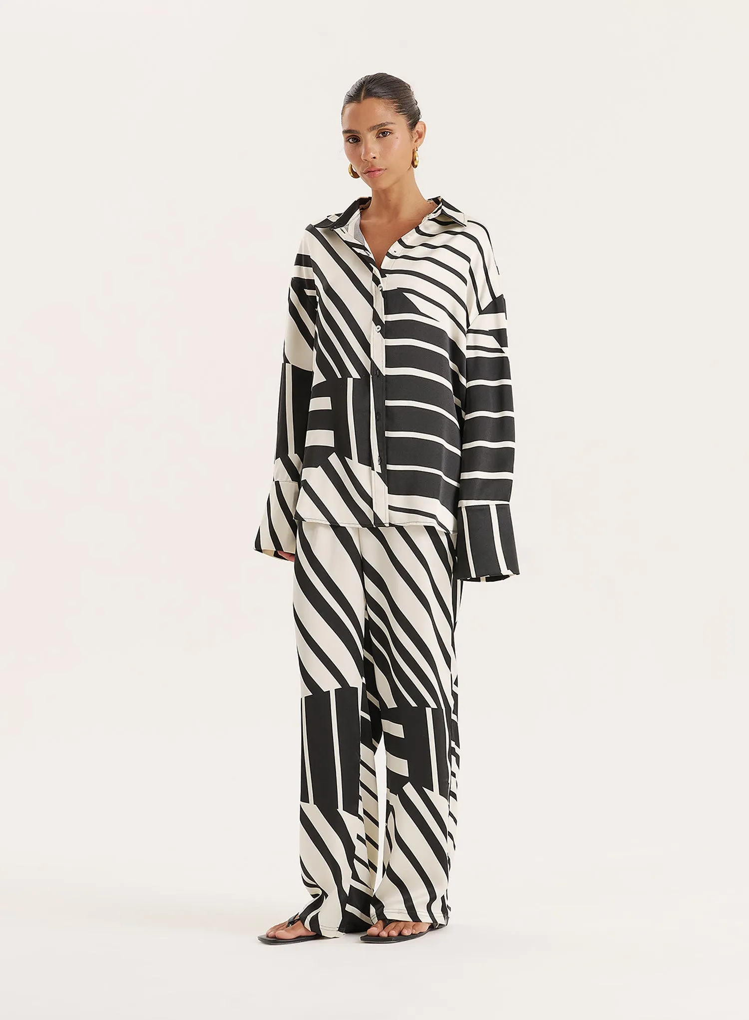 Black And White Abstract Print Satin Shirt sold by 4th and Reckless product image thumbnail 4