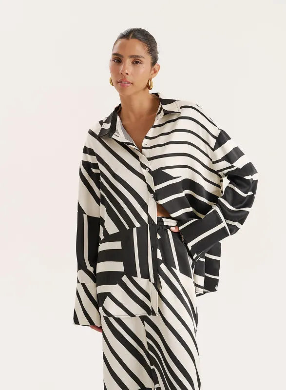 Black And White Abstract Print Satin Shirt sold by 4th and Reckless