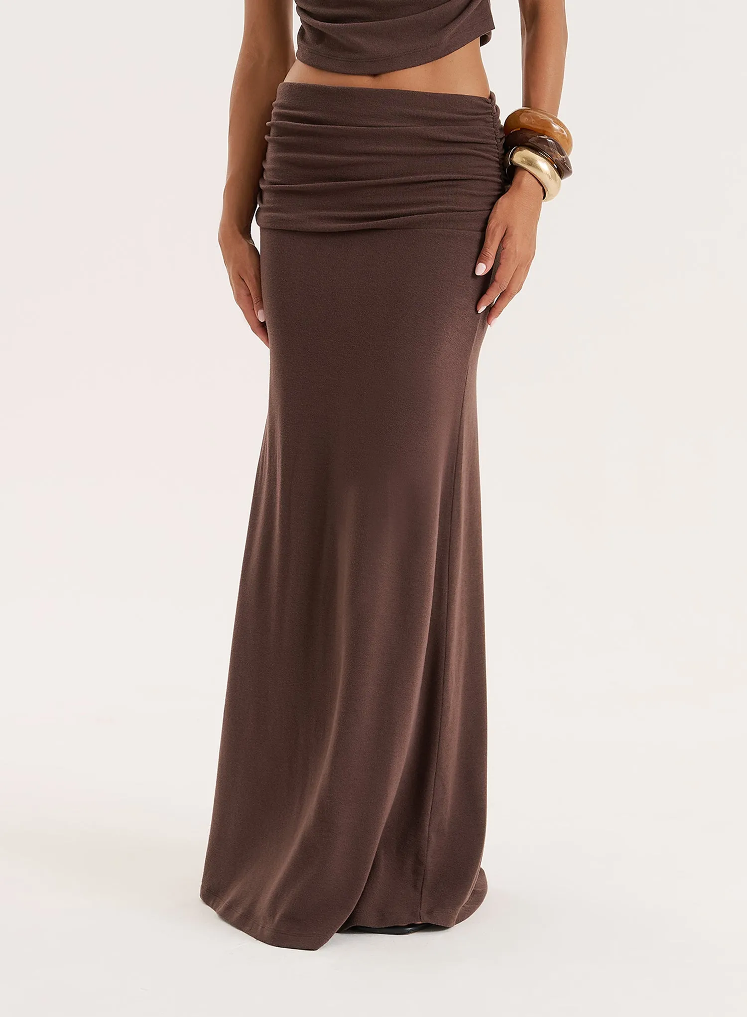 Chocolate Jersey Drop Waist Maxi Skirt sold by 4th and Reckless product image thumbnail 4