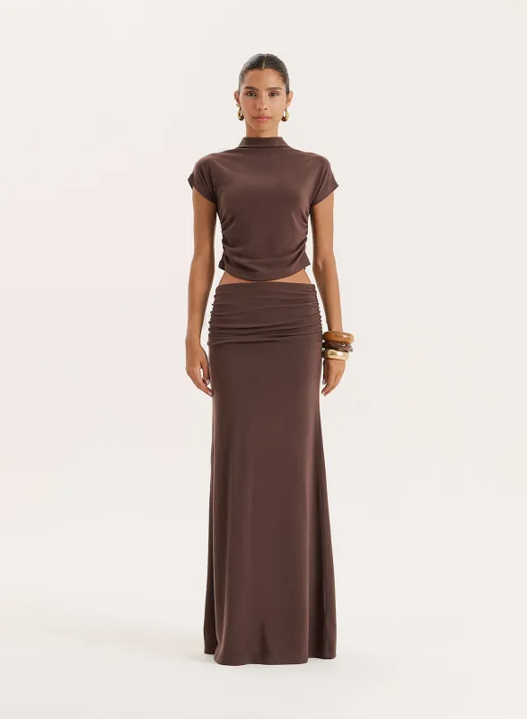 Chocolate Jersey Drop Waist Maxi Skirt- Elouisa sold by 4th and Reckless