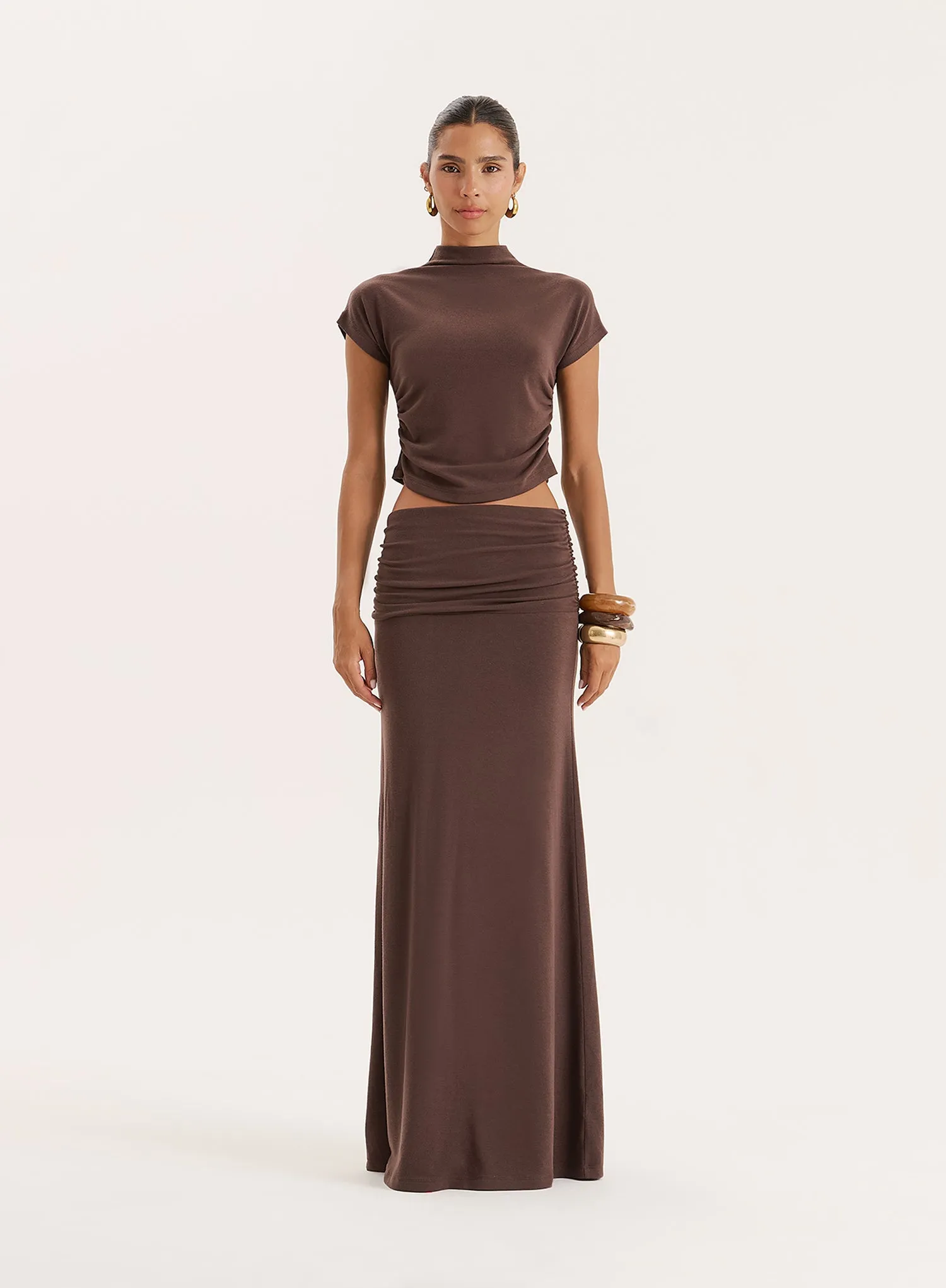Chocolate Jersey Drop Waist Maxi Skirt sold by 4th and Reckless