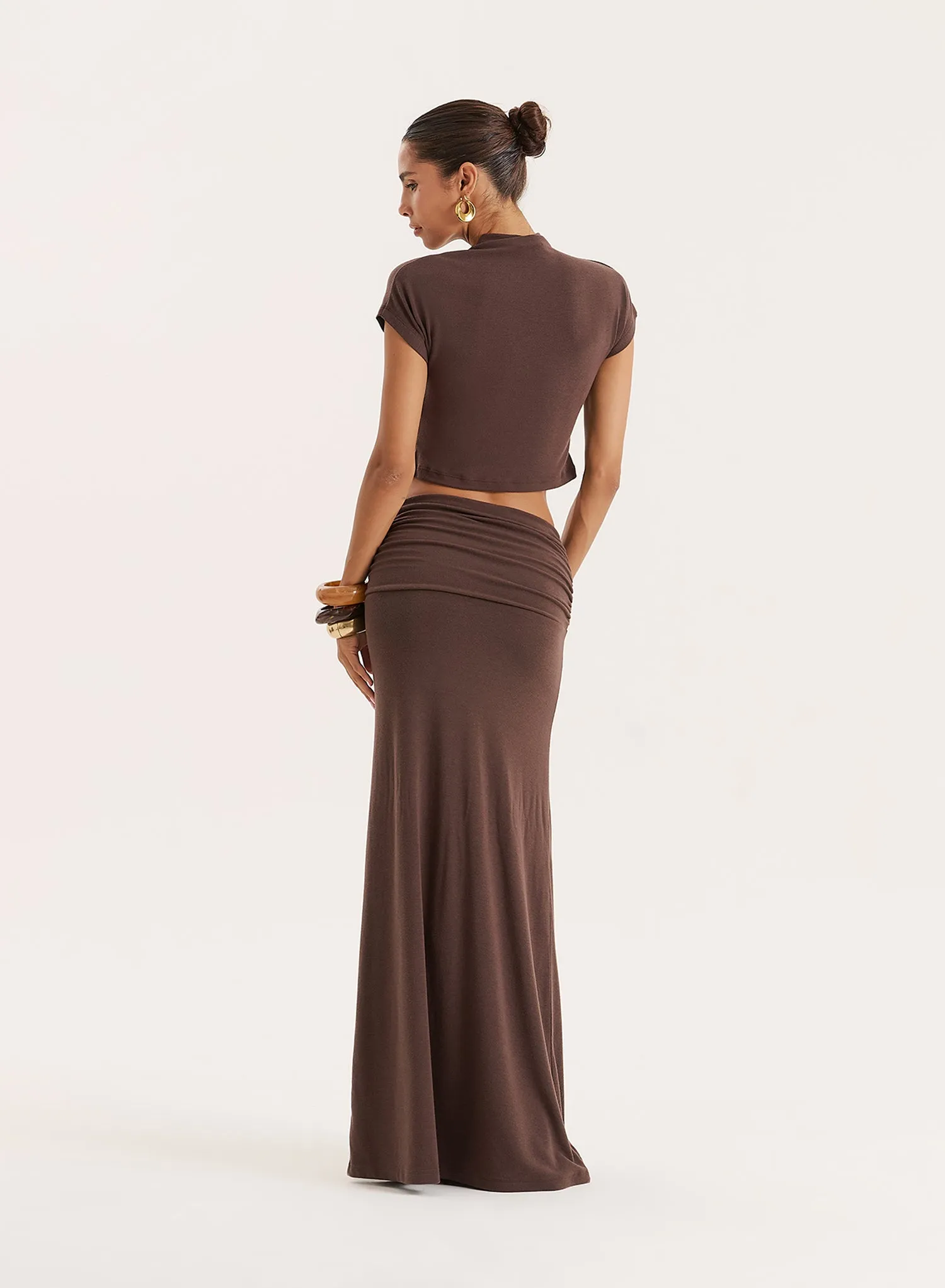 Chocolate Jersey Drop Waist Maxi Skirt sold by 4th and Reckless product image thumbnail 5