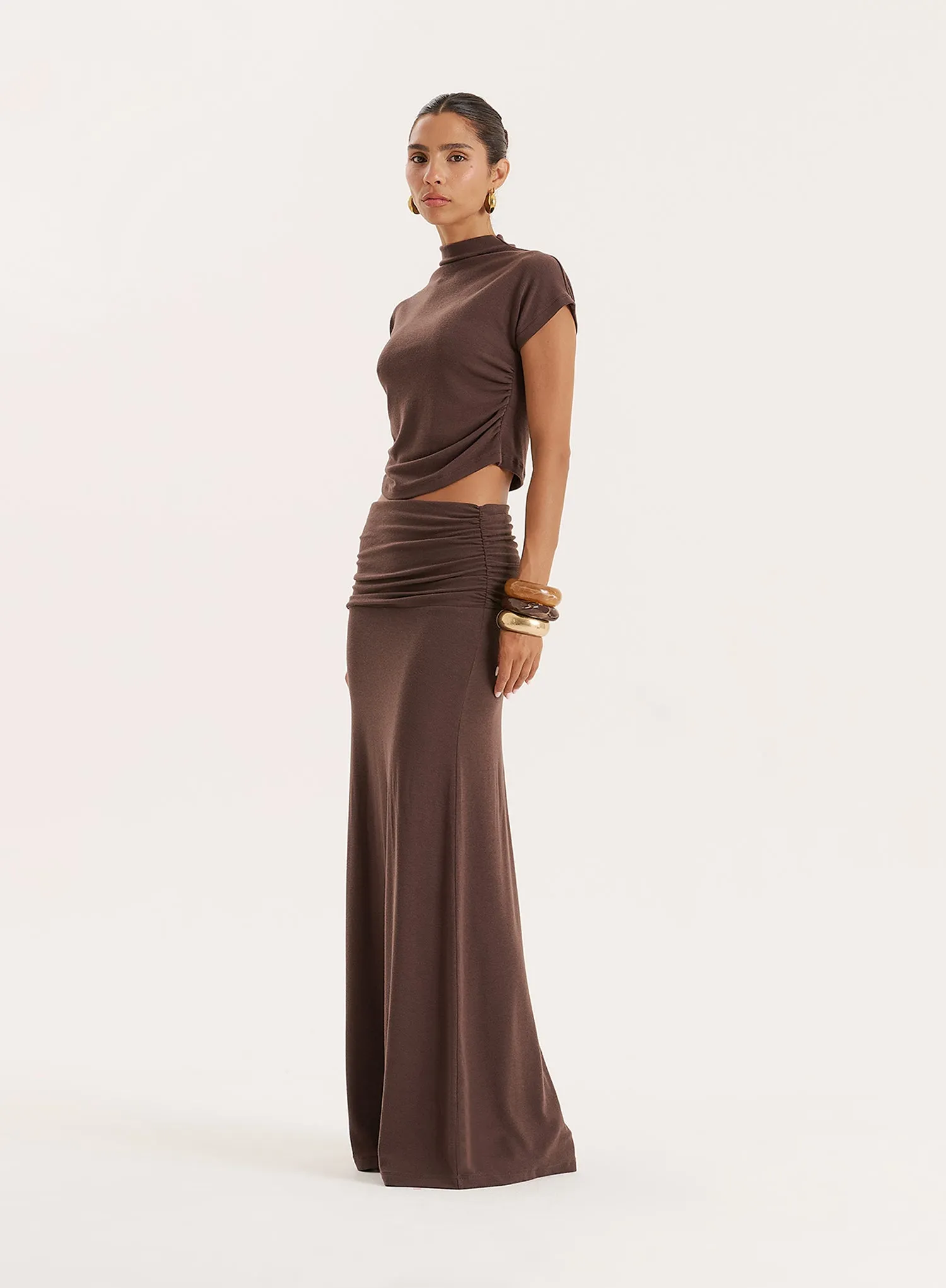 Chocolate Jersey Drop Waist Maxi Skirt sold by 4th and Reckless product image thumbnail 2