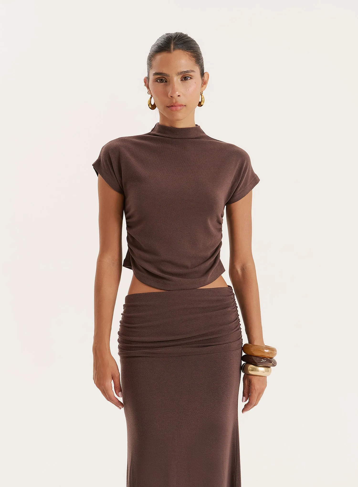 Chocolate Jersey High Neck Sleeveless Top sold by 4th and Reckless