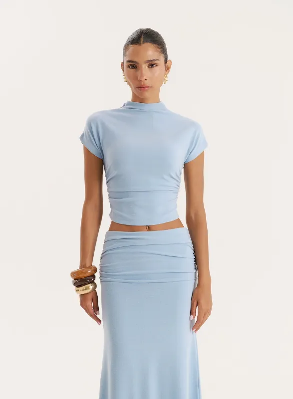 Blue Jersey High Neck Sleeveless Top- Elouisa sold by 4th and Reckless