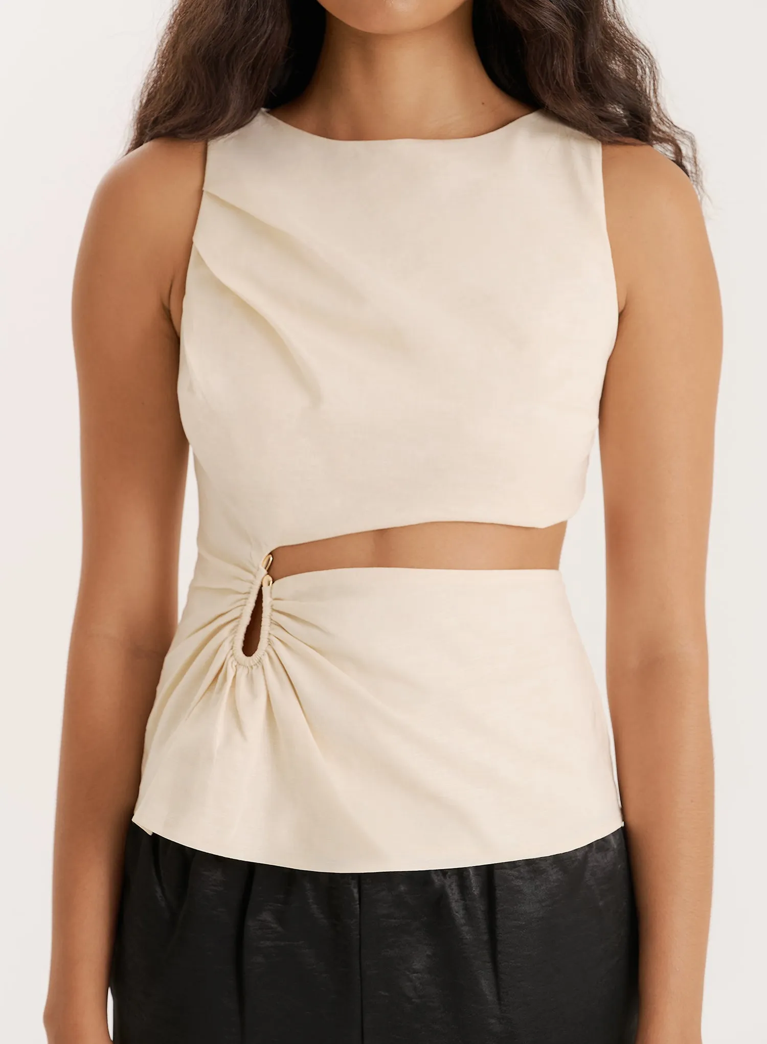 Cream Linen Blend Cut Out Hardware Detail Top sold by 4th and Reckless product image thumbnail 3