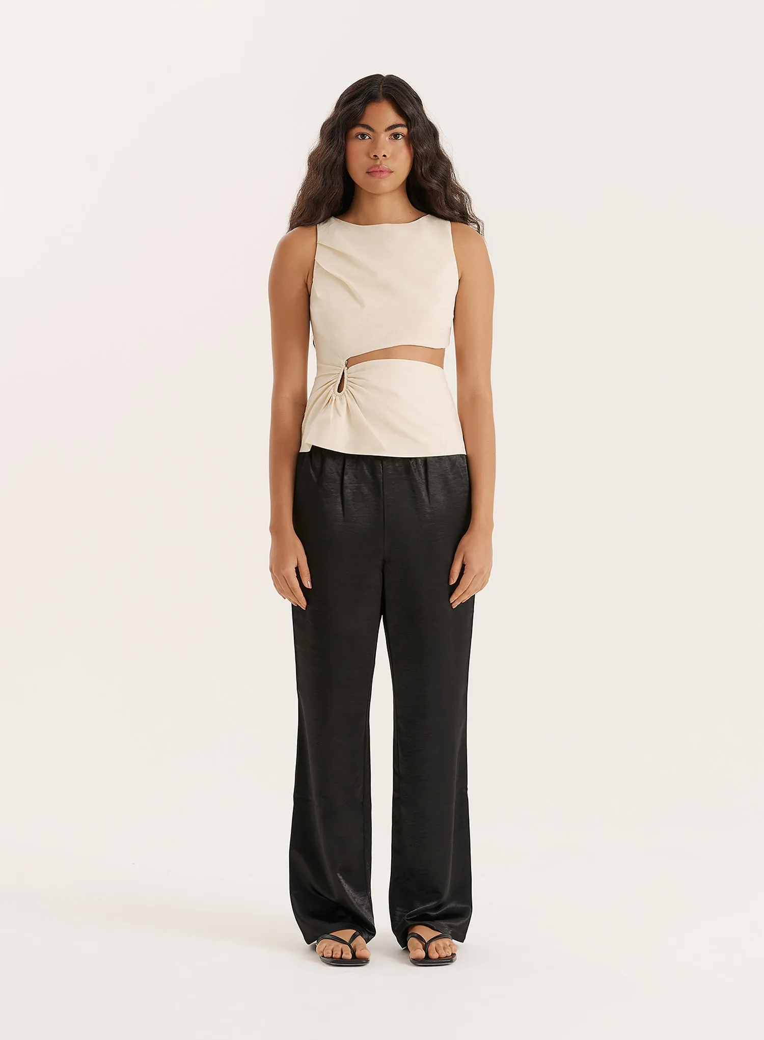 Cream Linen Blend Cut Out Hardware Detail Top sold by 4th and Reckless product image thumbnail 4