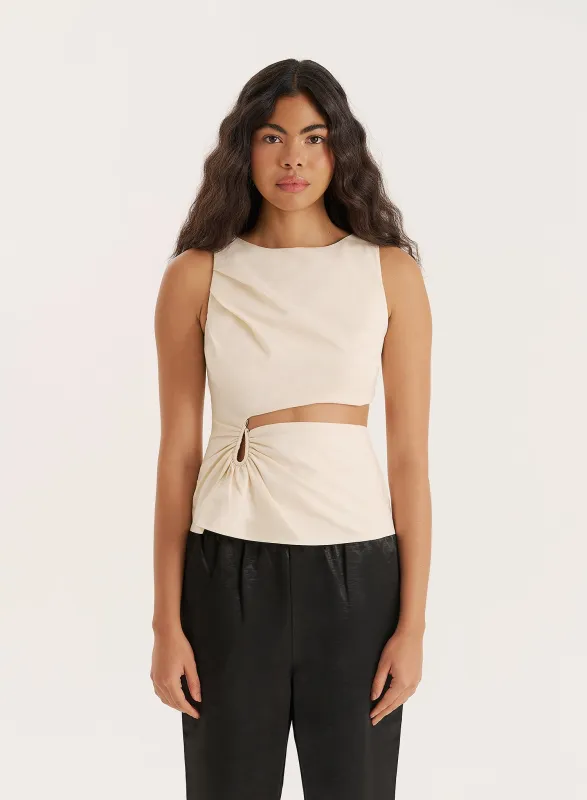 Cream Linen Blend Cut Out Hardware Detail Top sold by 4th and Reckless