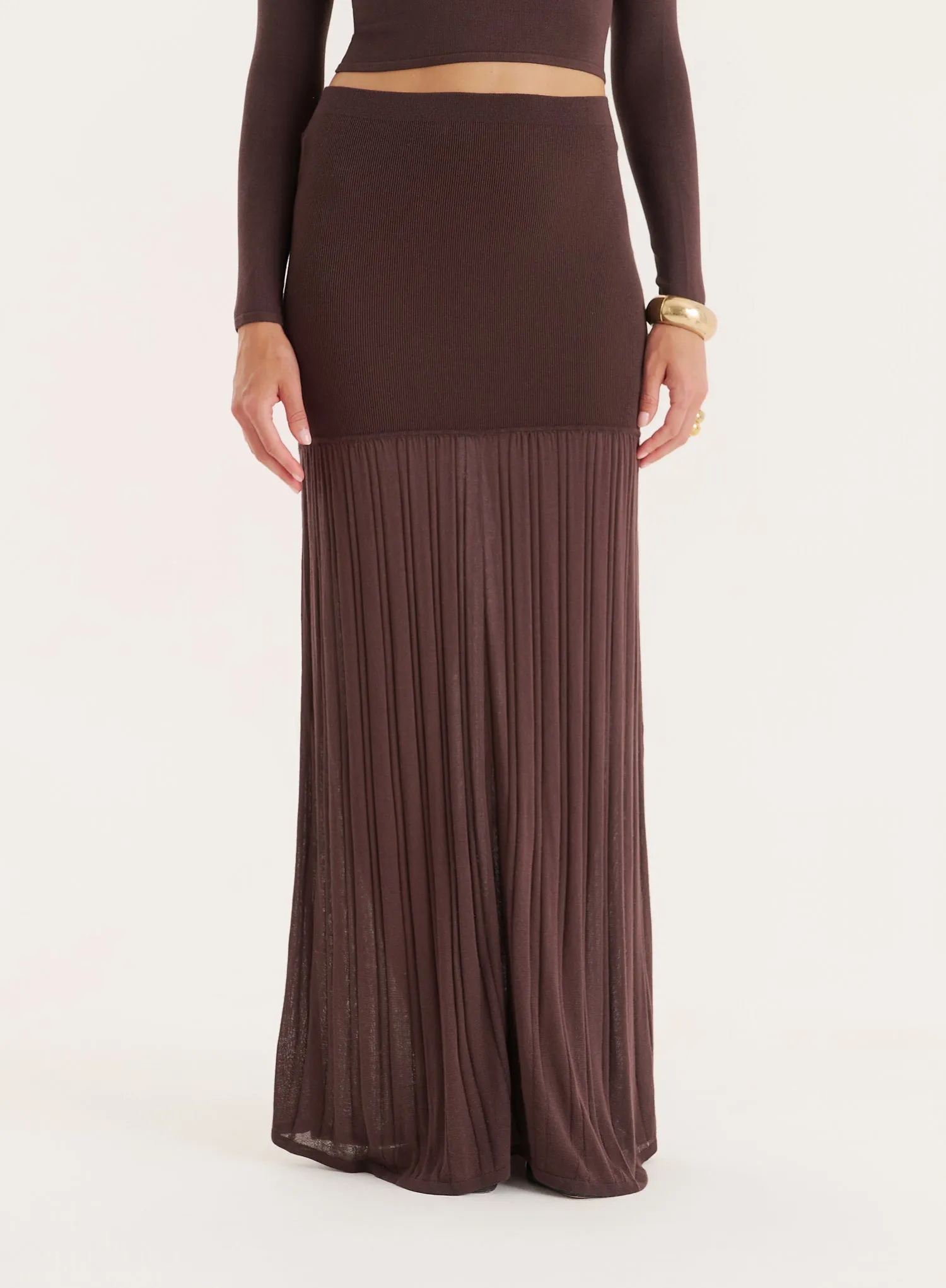 Chocolate Knitted Drop Waist Maxi Skirt sold by 4th and Reckless product image thumbnail 4