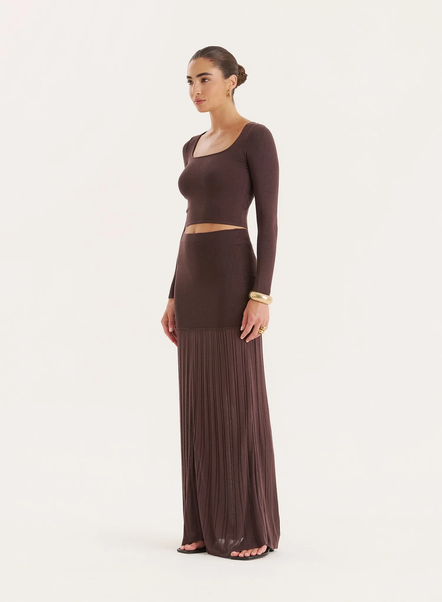 Chocolate Knitted Drop Waist Maxi Skirt sold by 4th and Reckless product image thumbnail 2