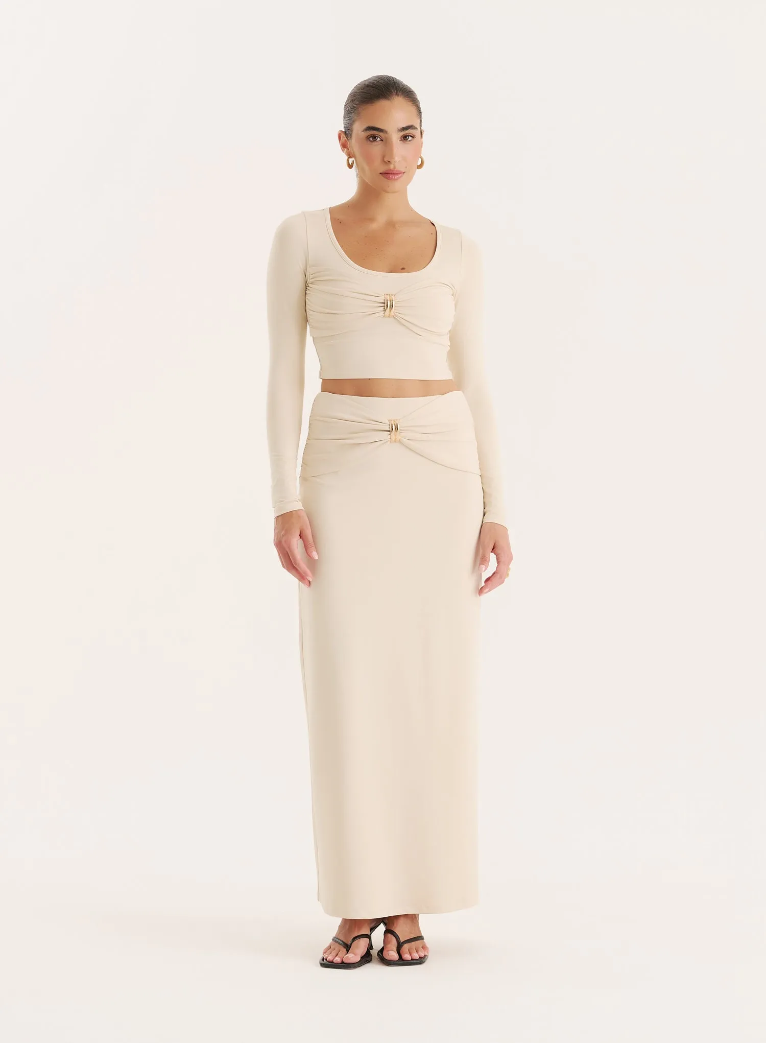 Cream Bust Detail Long Sleeve Cropped Top sold by 4th and Reckless product image thumbnail 4