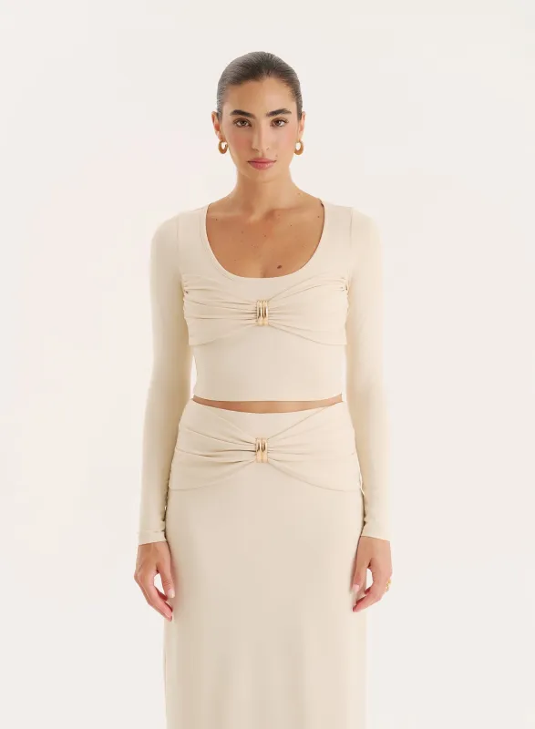 Cream Bust Detail Long Sleeve Cropped Top- Lyra sold by 4th and Reckless