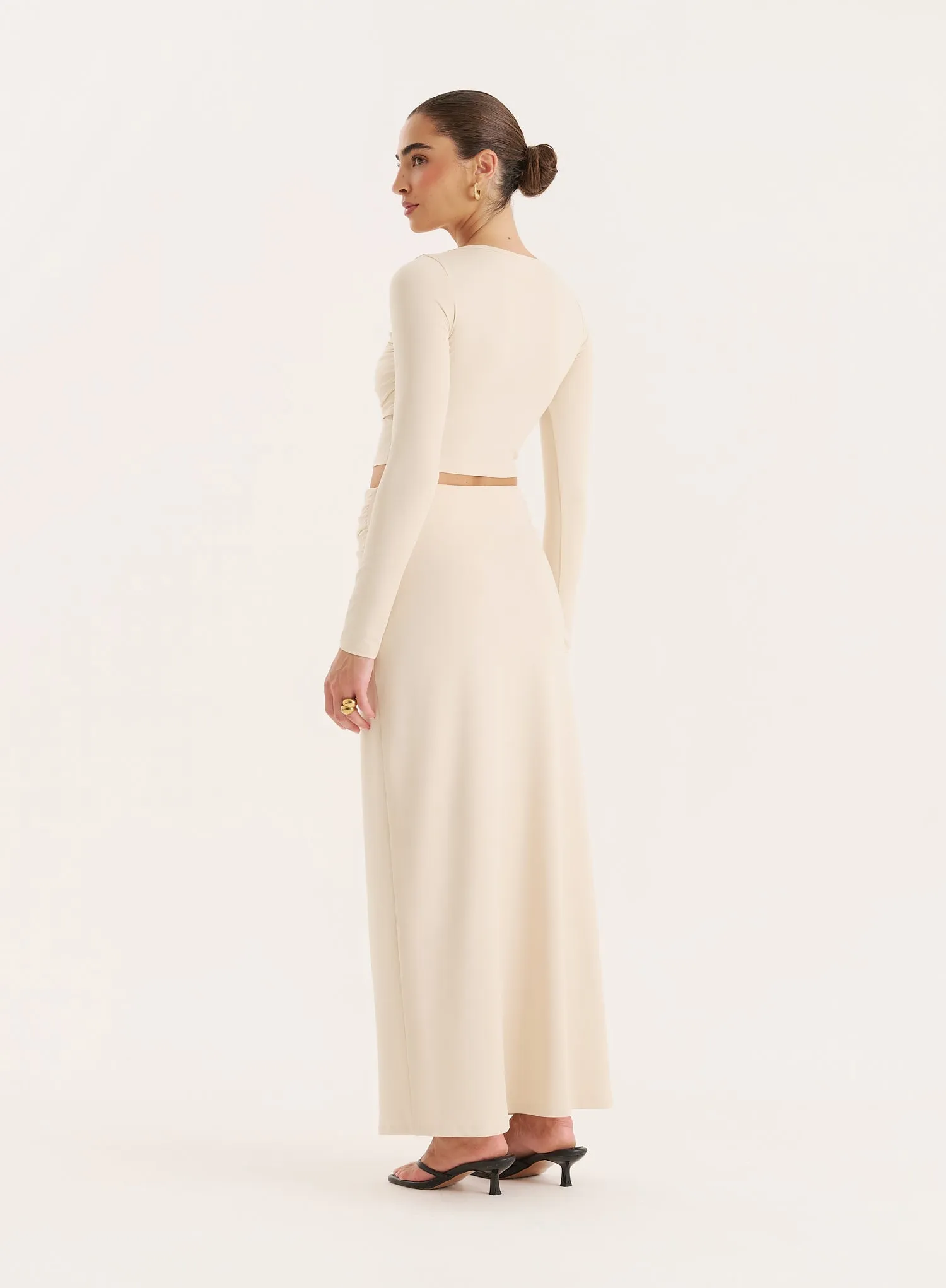 Cream Bust Detail Long Sleeve Cropped Top sold by 4th and Reckless product image thumbnail 5