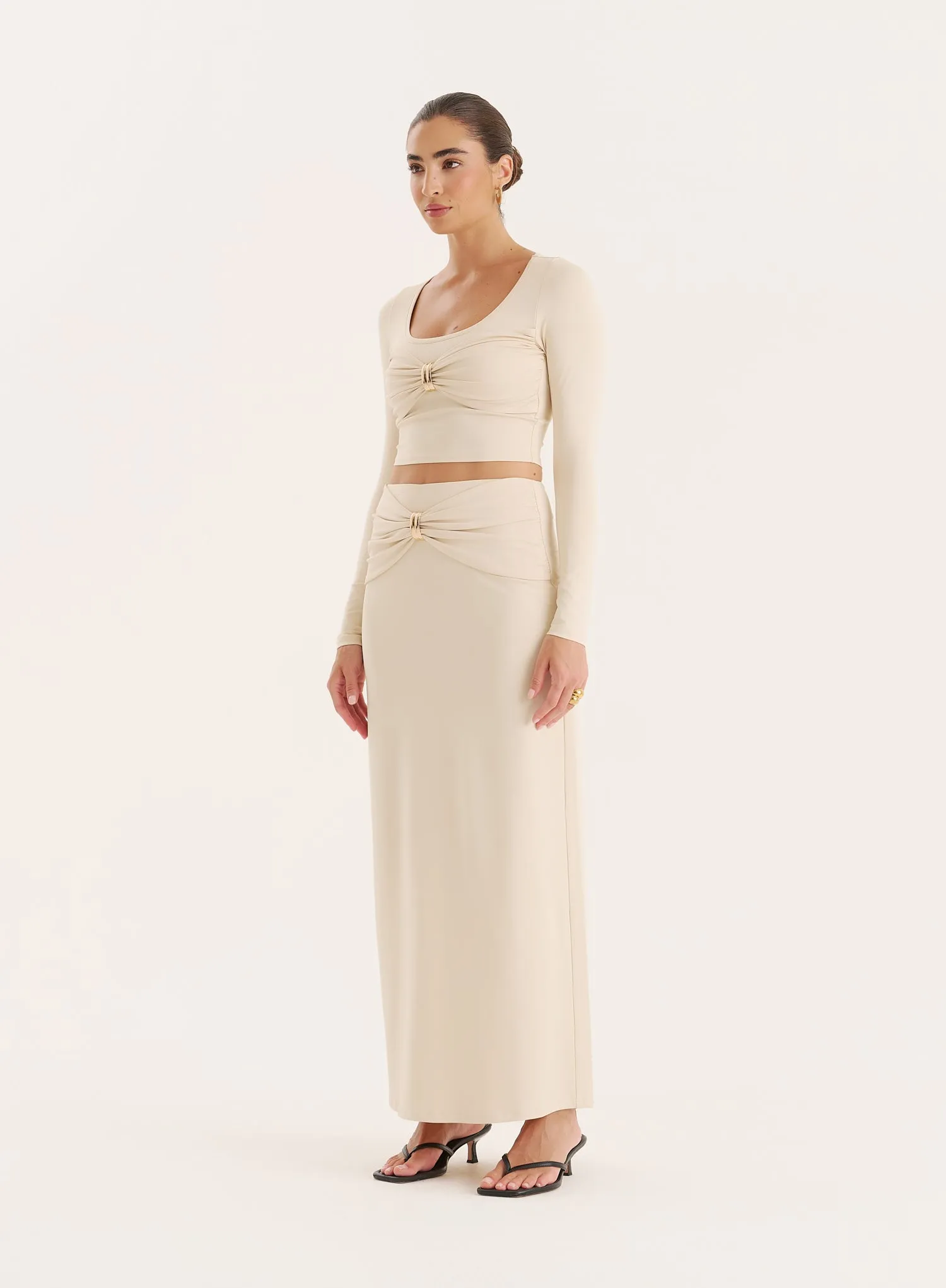 Cream Bust Detail Long Sleeve Cropped Top sold by 4th and Reckless product image thumbnail 2