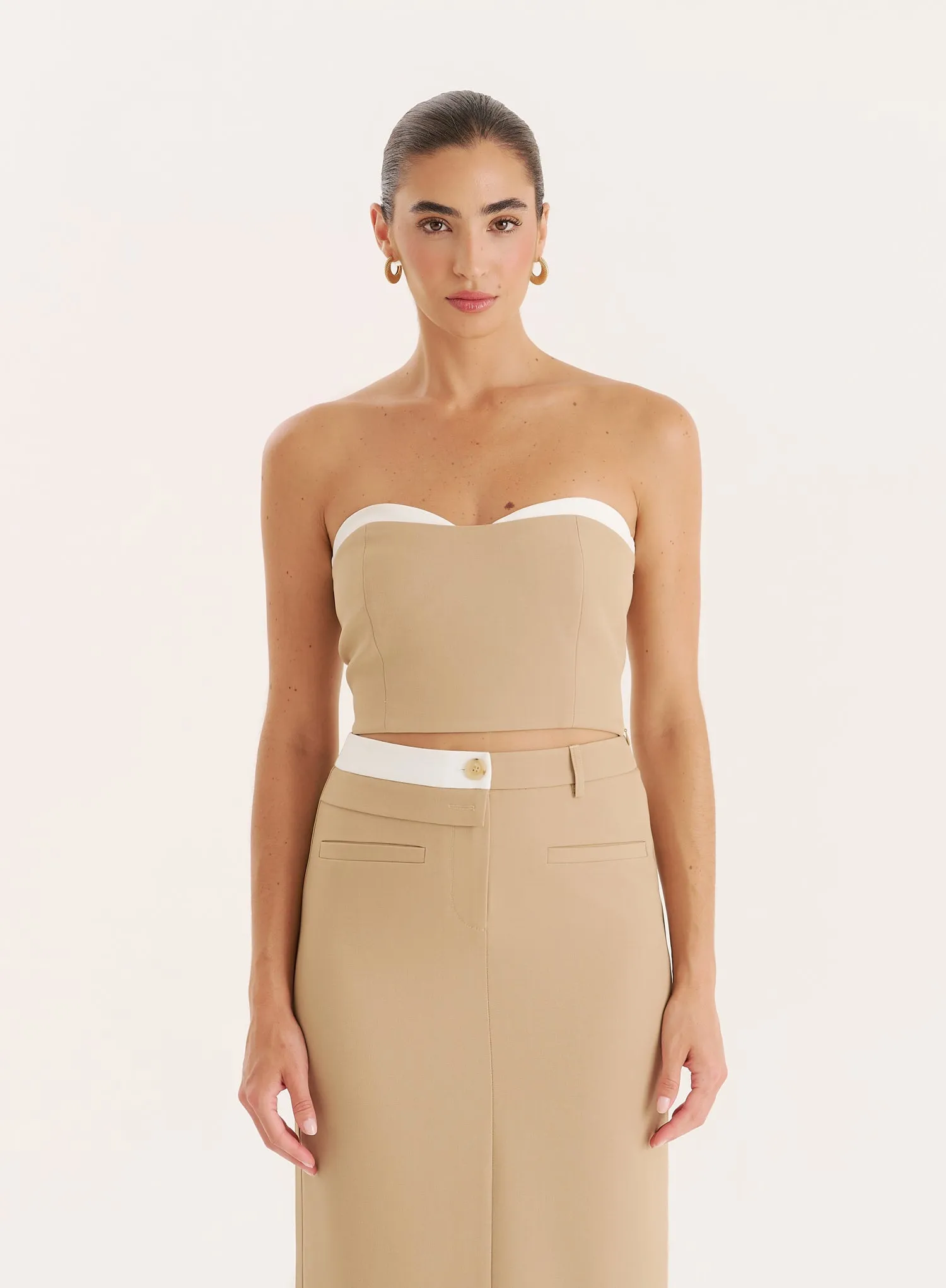 Camel Contrast Bust Detail Corset sold by 4th and Reckless