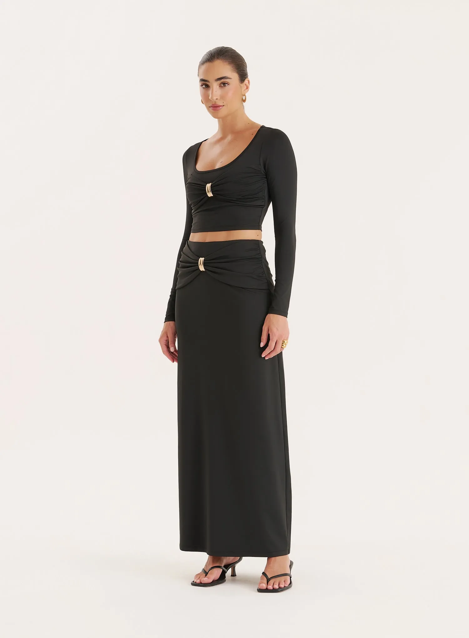 Black Bust Detail Long Sleeve Cropped Top sold by 4th and Reckless product image thumbnail 2