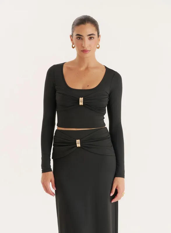 Black Bust Detail Long Sleeve Cropped Top sold by 4th and Reckless