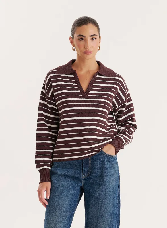 Brown And White Stripe Knitted Rugby Top- Hayden sold by 4th and Reckless