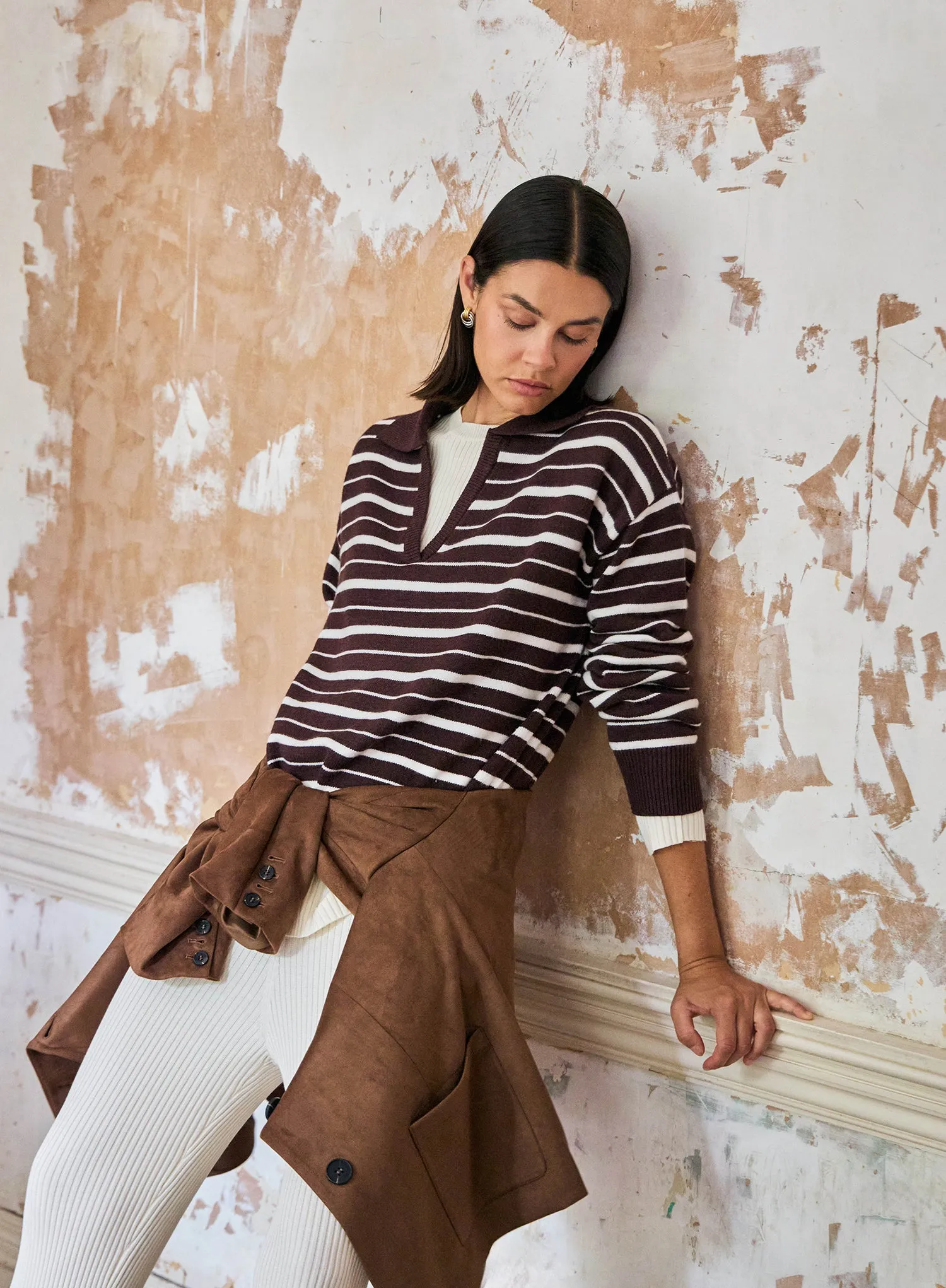 Brown And White Stripe Knitted Rugby Top- Hayden sold by 4th and Reckless product image thumbnail 2