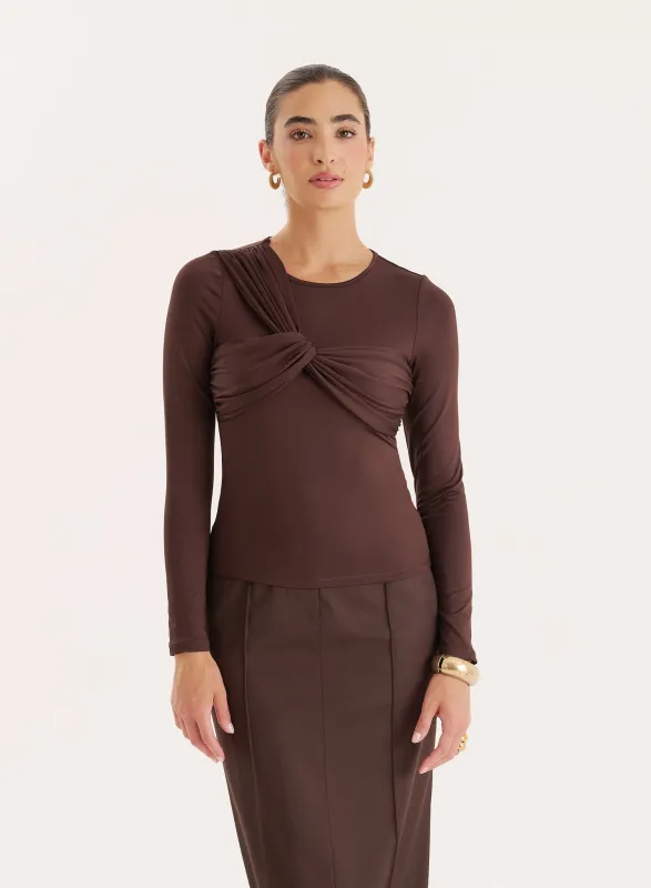 Chocolate Bust Detail Long Sleeve Top sold by 4th and Reckless