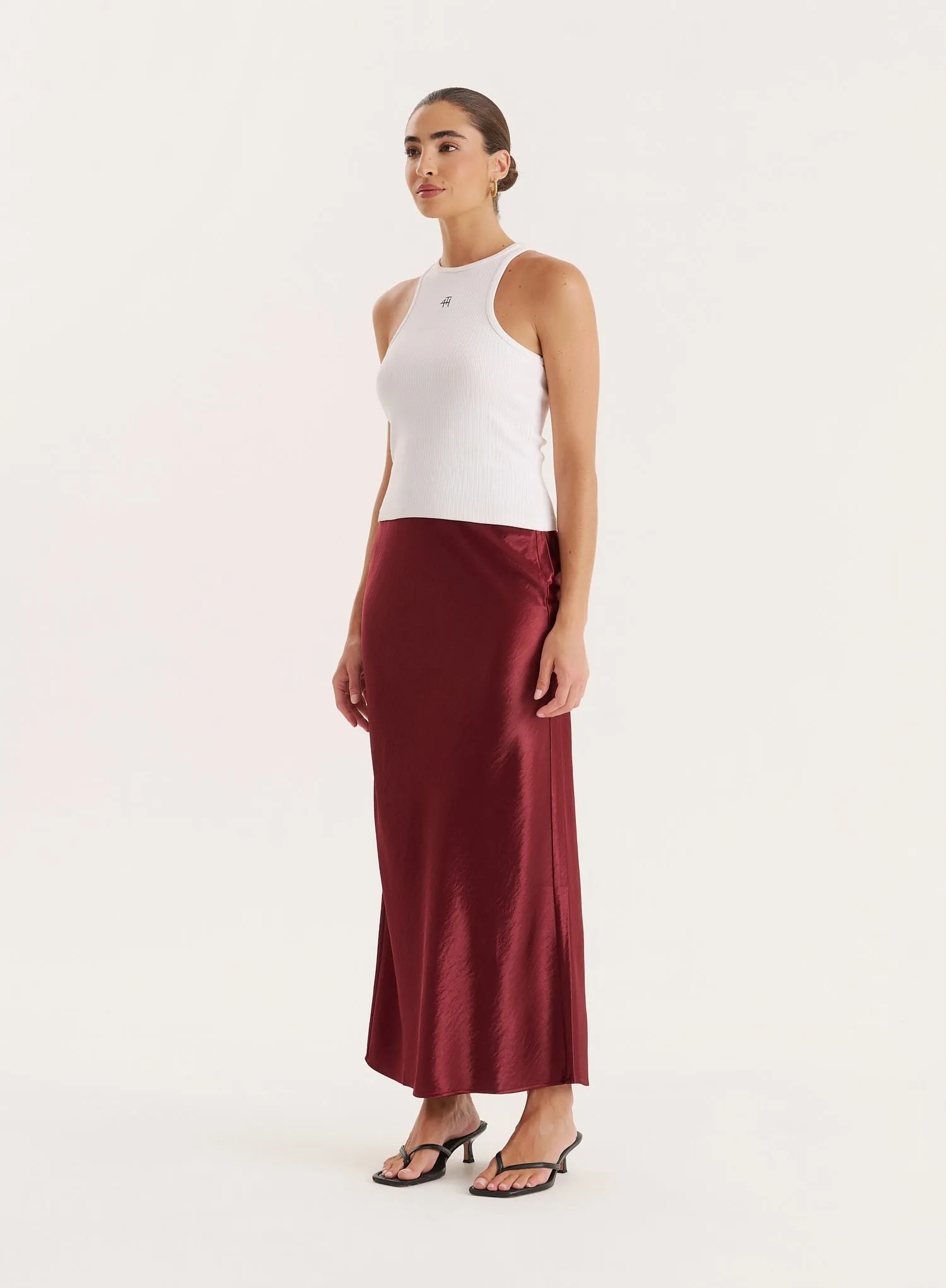 Burgundy Satin Maxi Skirt sold by 4th and Reckless product image thumbnail 5