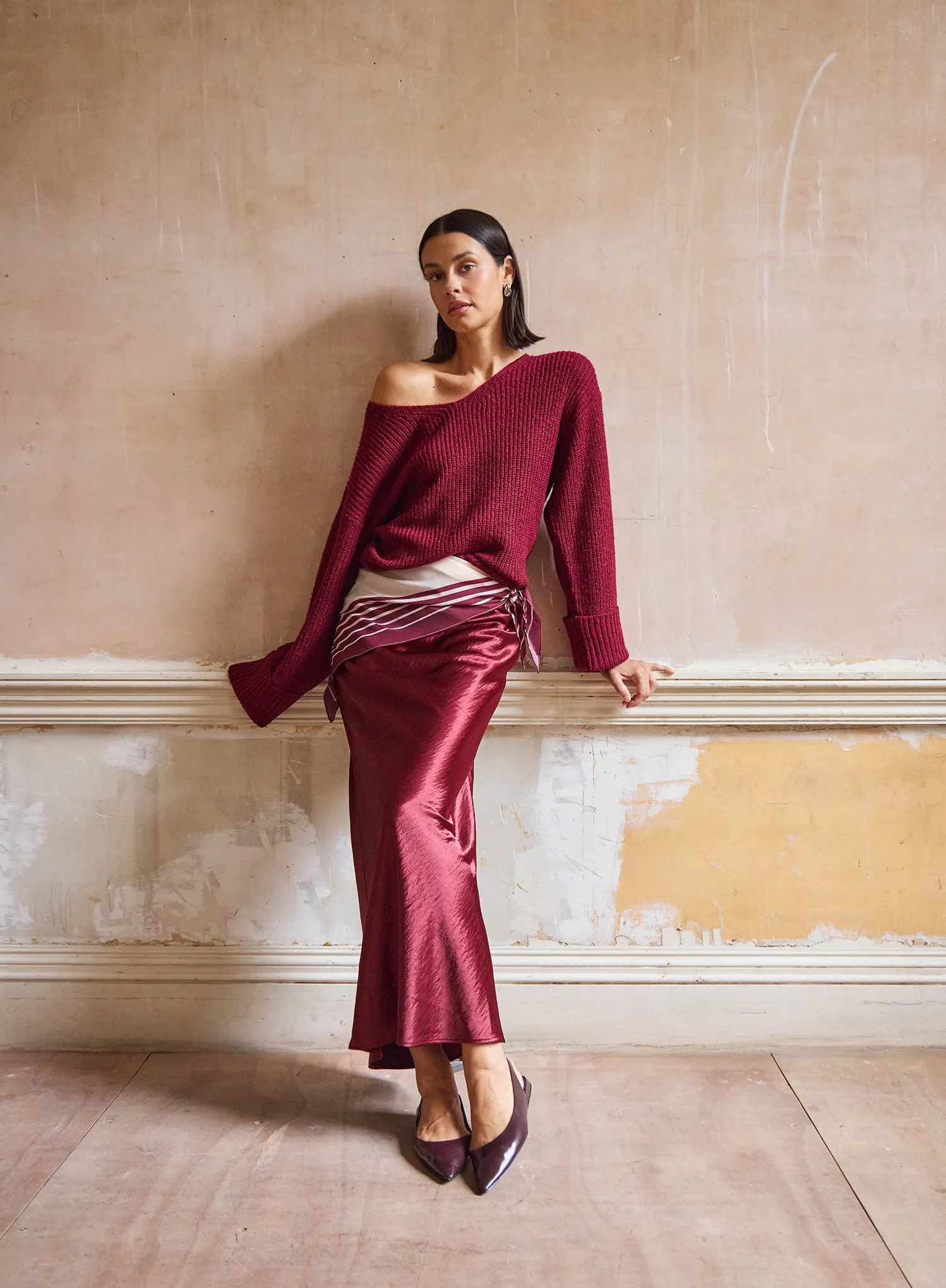 Burgundy Satin Maxi Skirt sold by 4th and Reckless product image thumbnail 2
