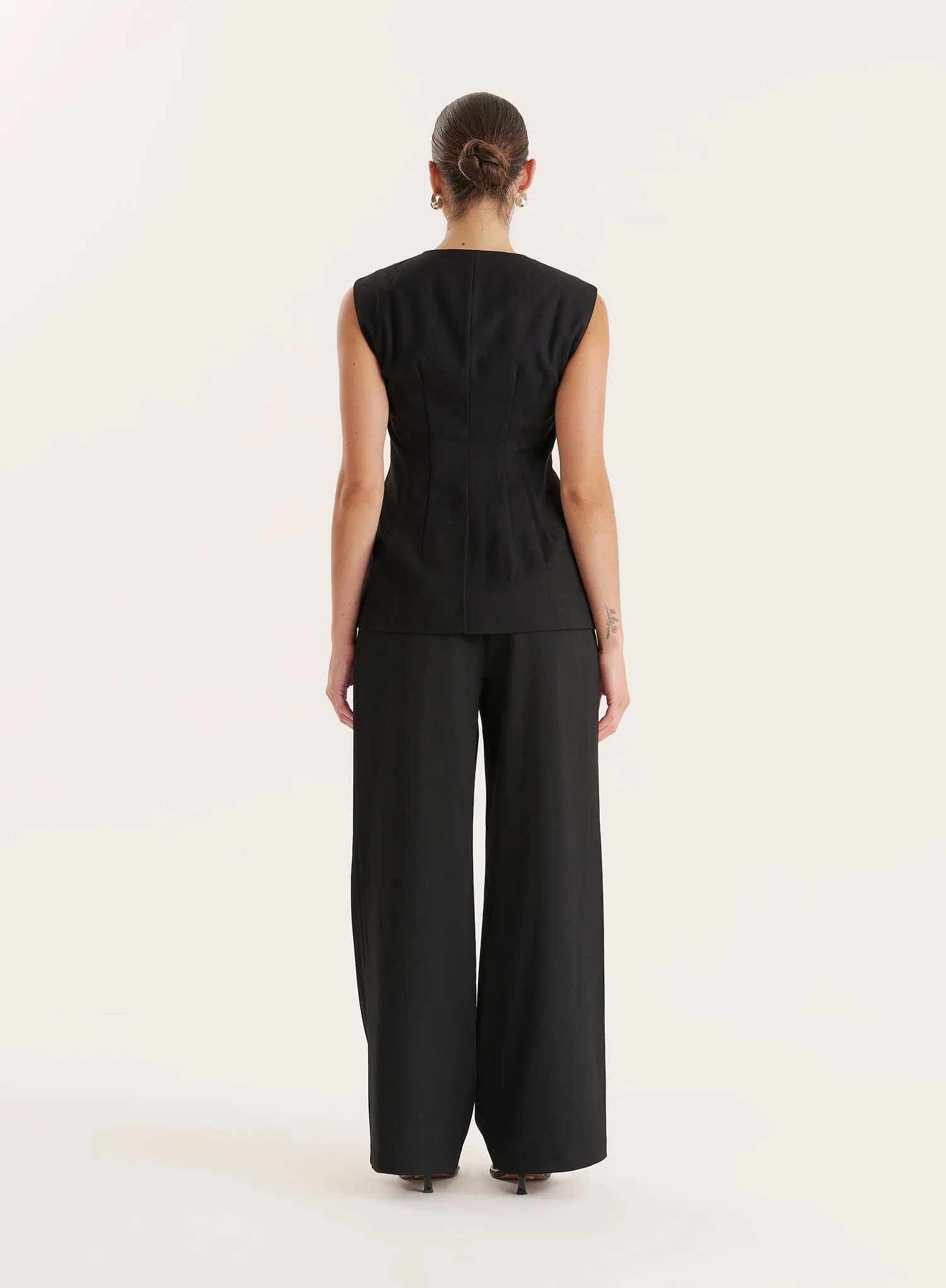 Black Cinched Waist Tailored Waistcoat sold by 4th and Reckless product image thumbnail 5