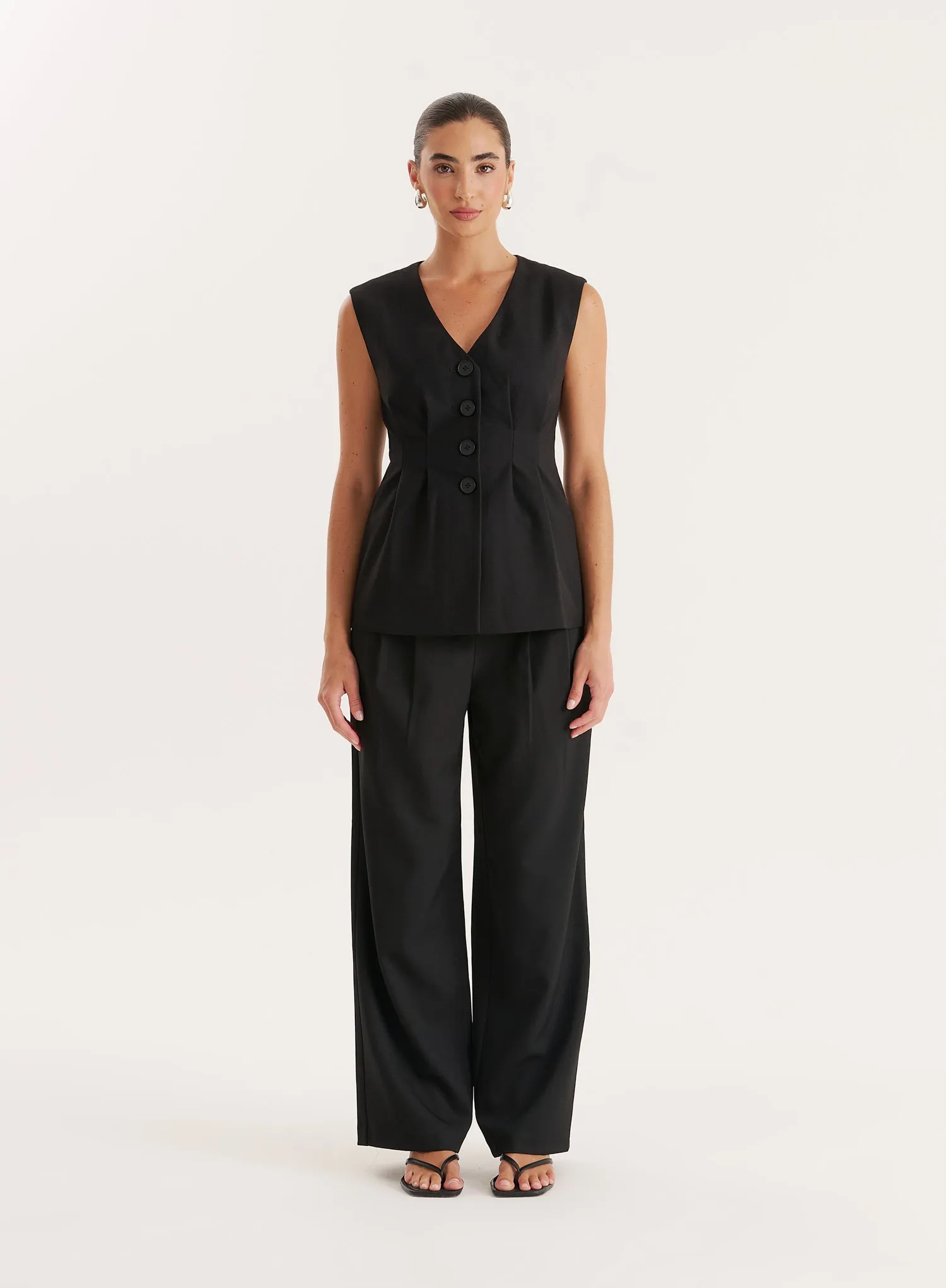Black Cinched Waist Tailored Waistcoat sold by 4th and Reckless product image thumbnail 2