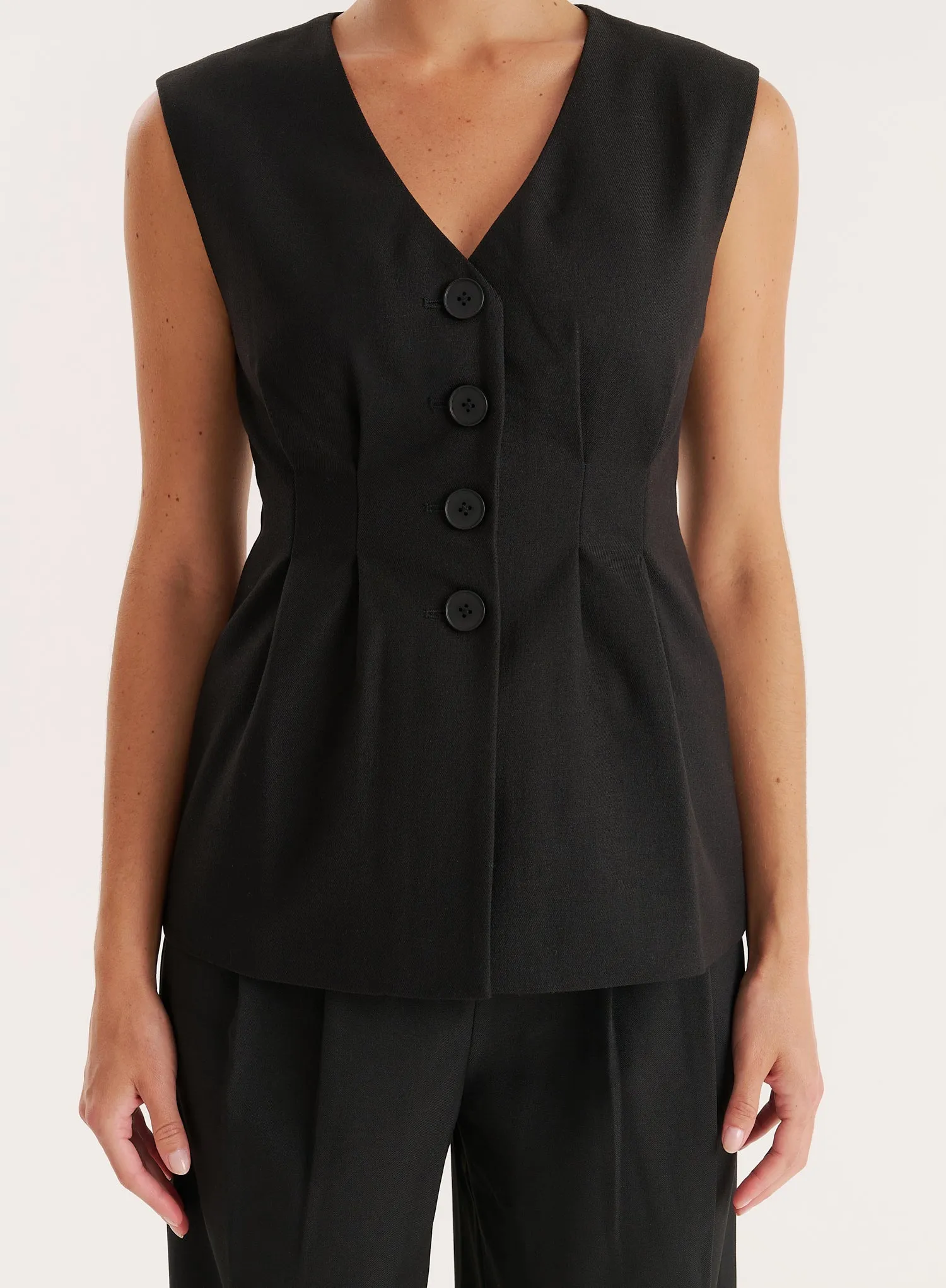 Black Cinched Waist Tailored Waistcoat sold by 4th and Reckless product image thumbnail 3