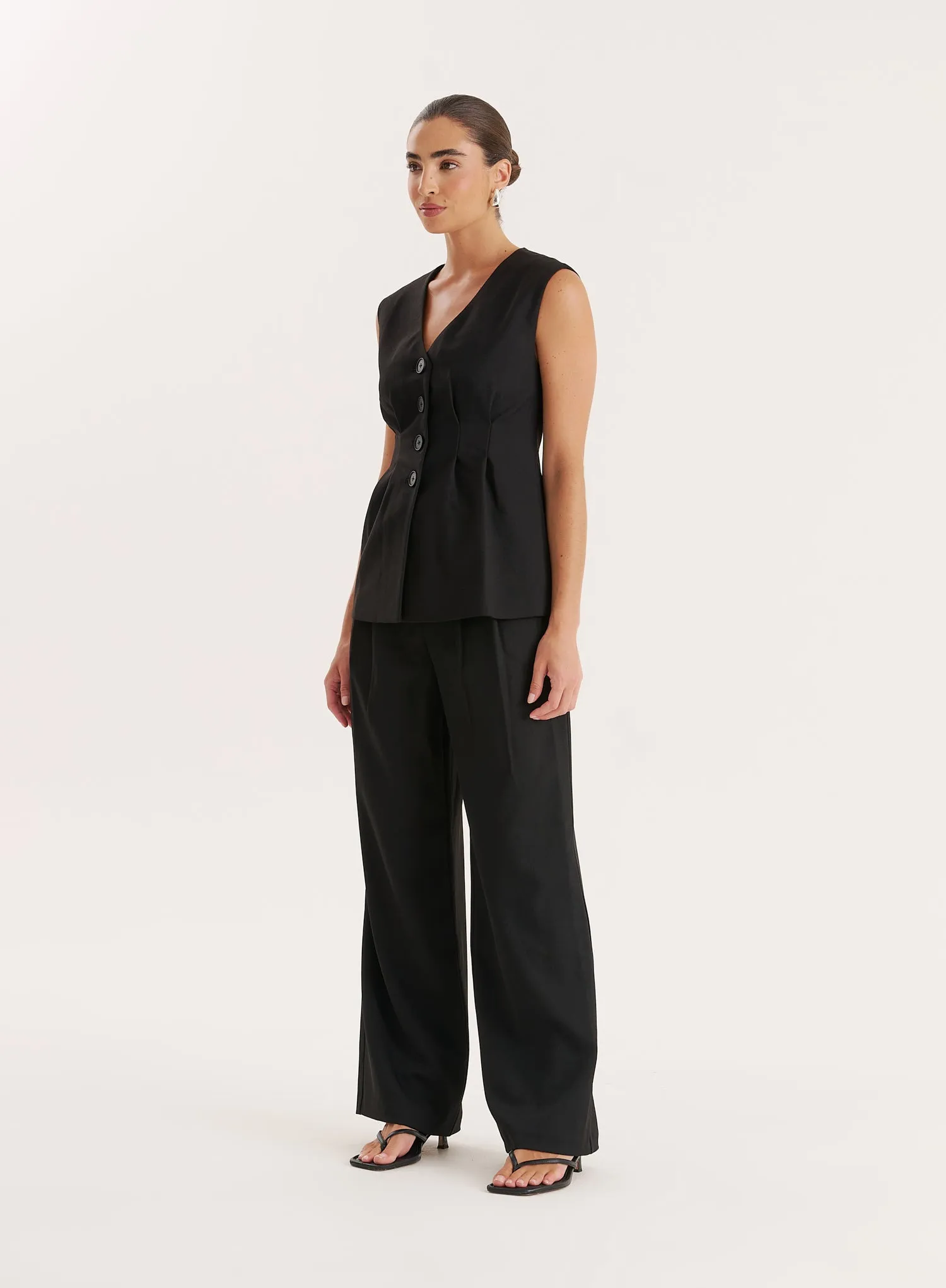 Black Cinched Waist Tailored Waistcoat sold by 4th and Reckless product image thumbnail 4