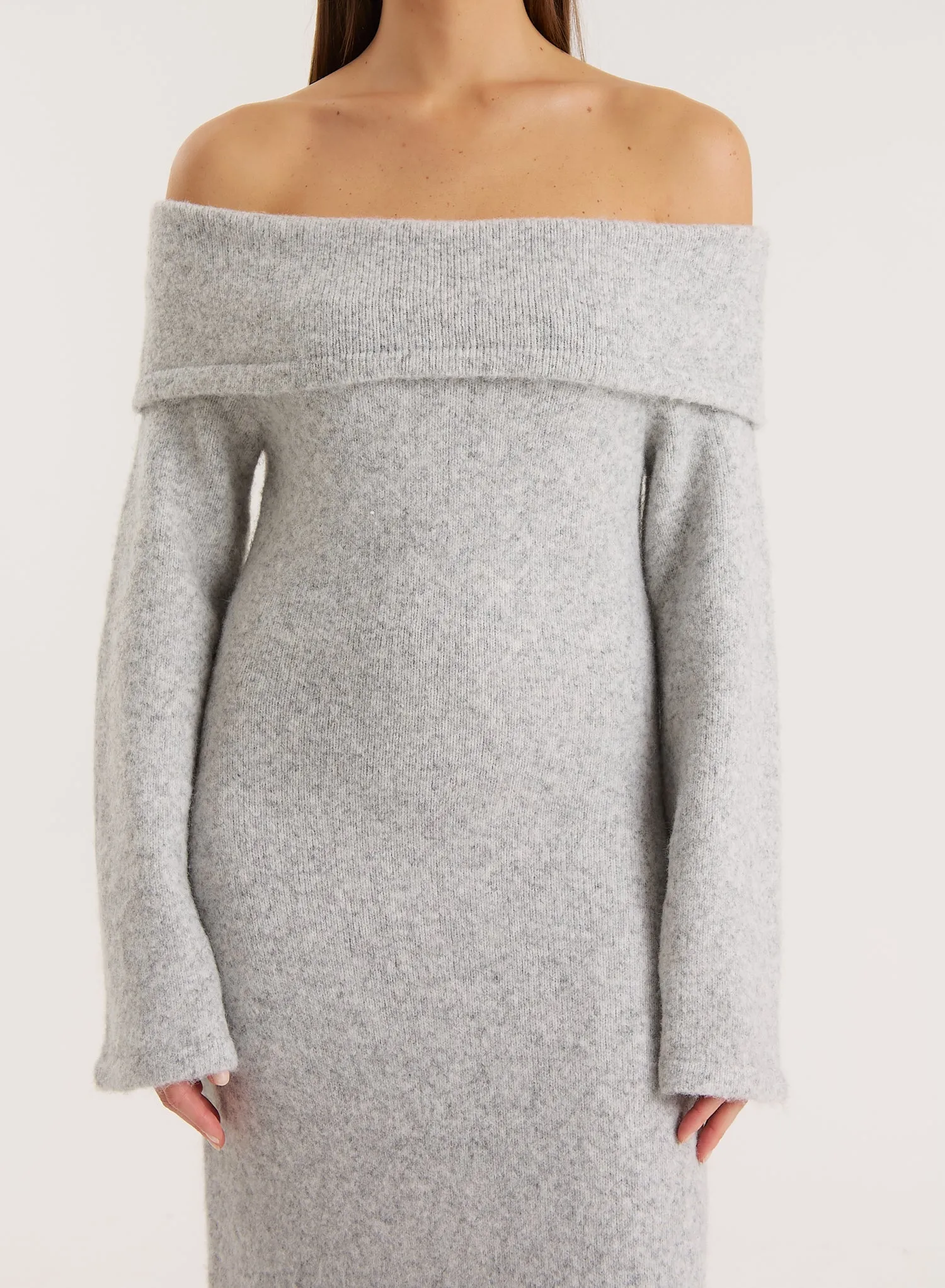 Grey Off Shoulder Wool Blend Knitted Maxi Dress sold by 4th and Reckless product image thumbnail 3