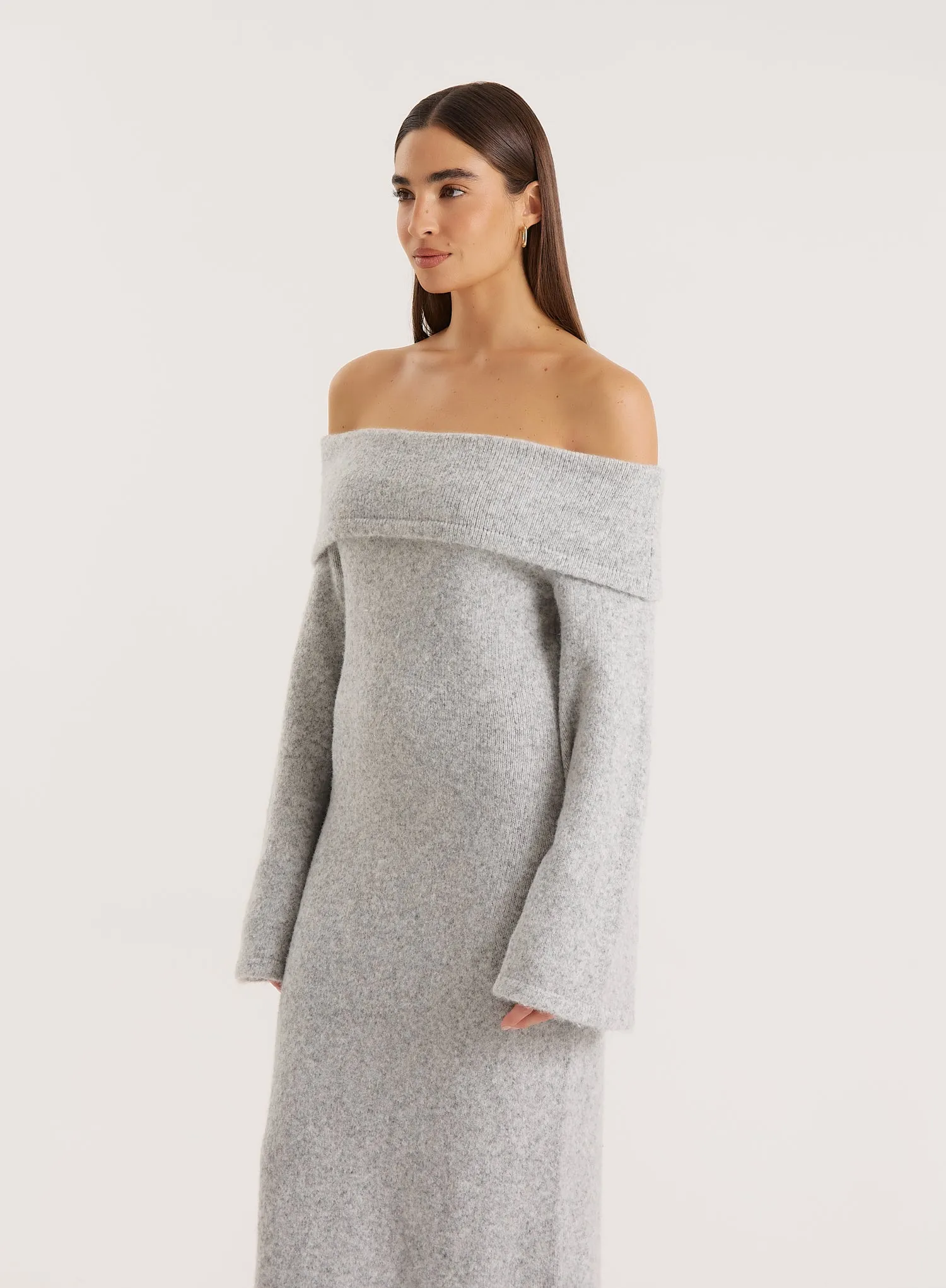 Grey Off Shoulder Wool Blend Knitted Maxi Dress sold by 4th and Reckless product image thumbnail 4