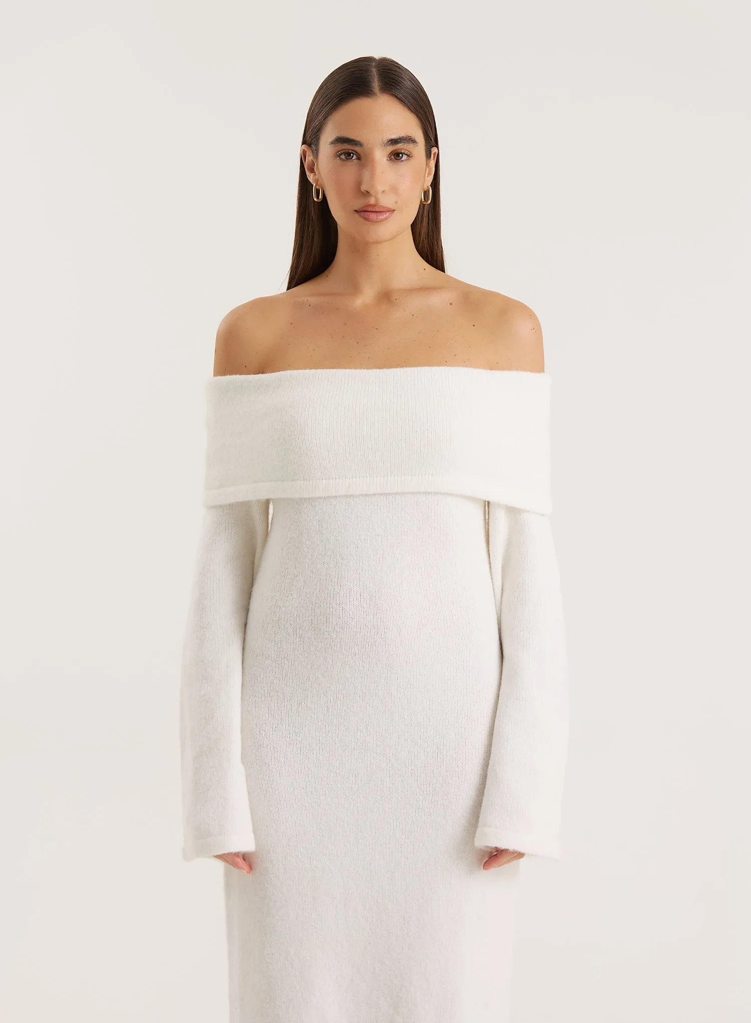 Cream Off Shoulder Wool Blend Knitted Maxi Dress sold by 4th and Reckless product image thumbnail 4