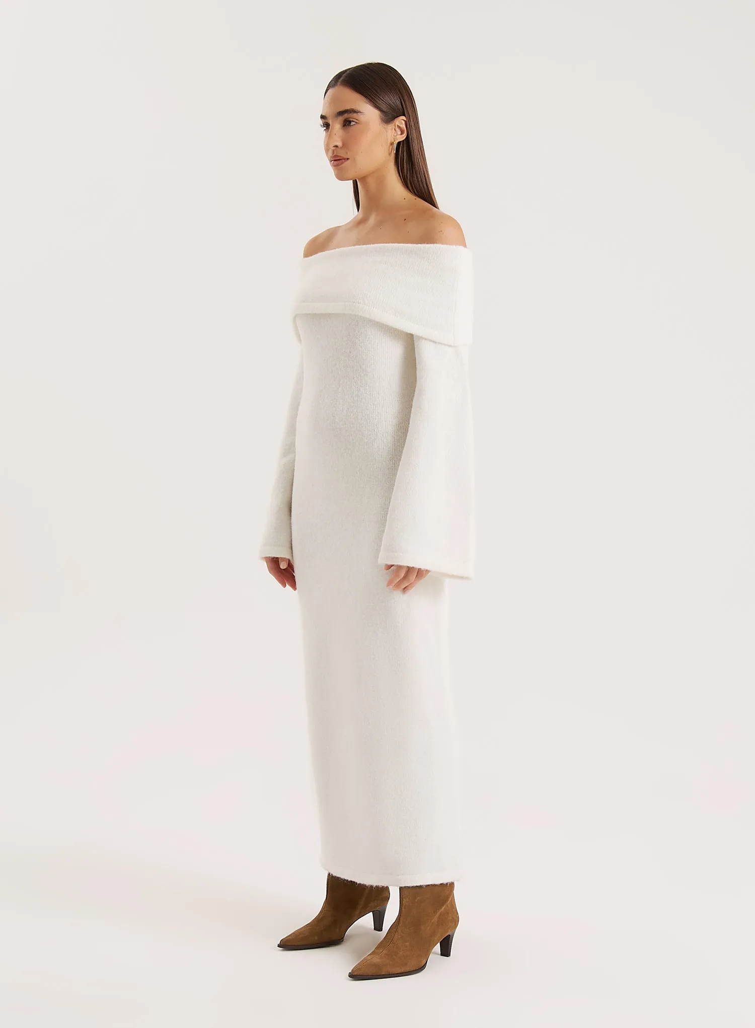 Cream Off Shoulder Wool Blend Knitted Maxi Dress sold by 4th and Reckless product image thumbnail 2