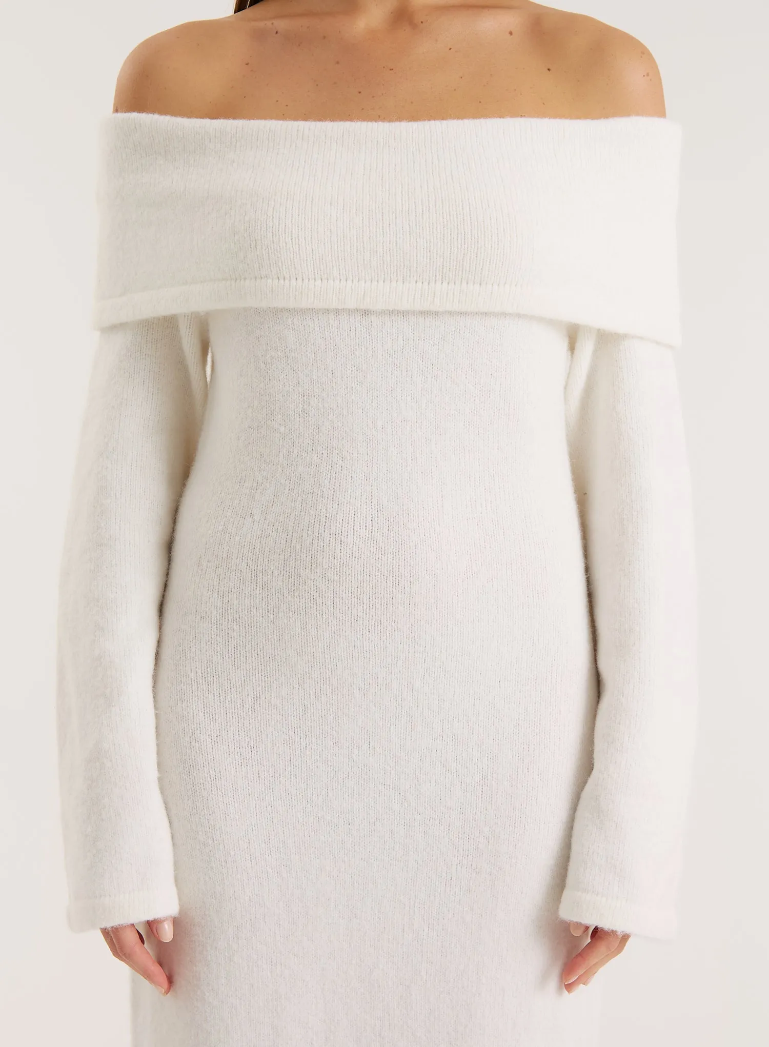 Cream Off Shoulder Wool Blend Knitted Maxi Dress sold by 4th and Reckless product image thumbnail 3